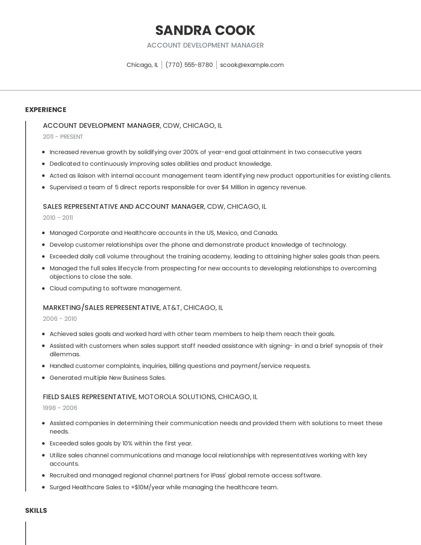 Account Development Manager resume example