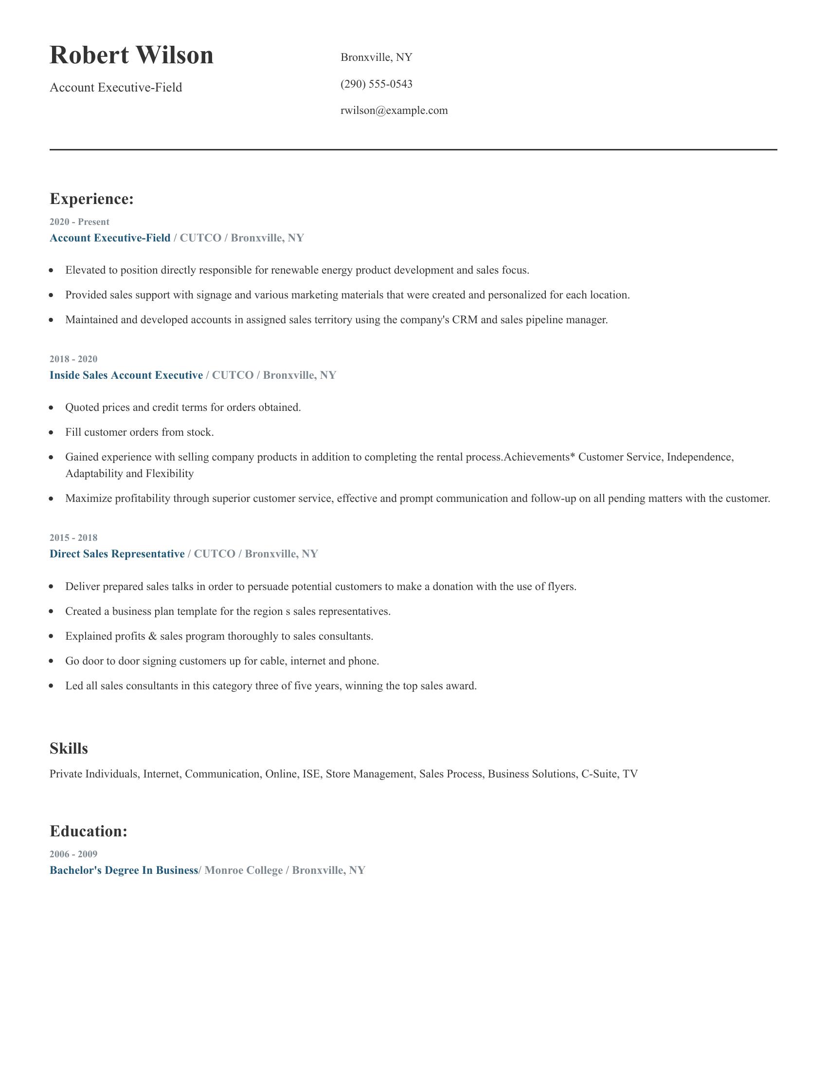 Account Executive-Field resume example