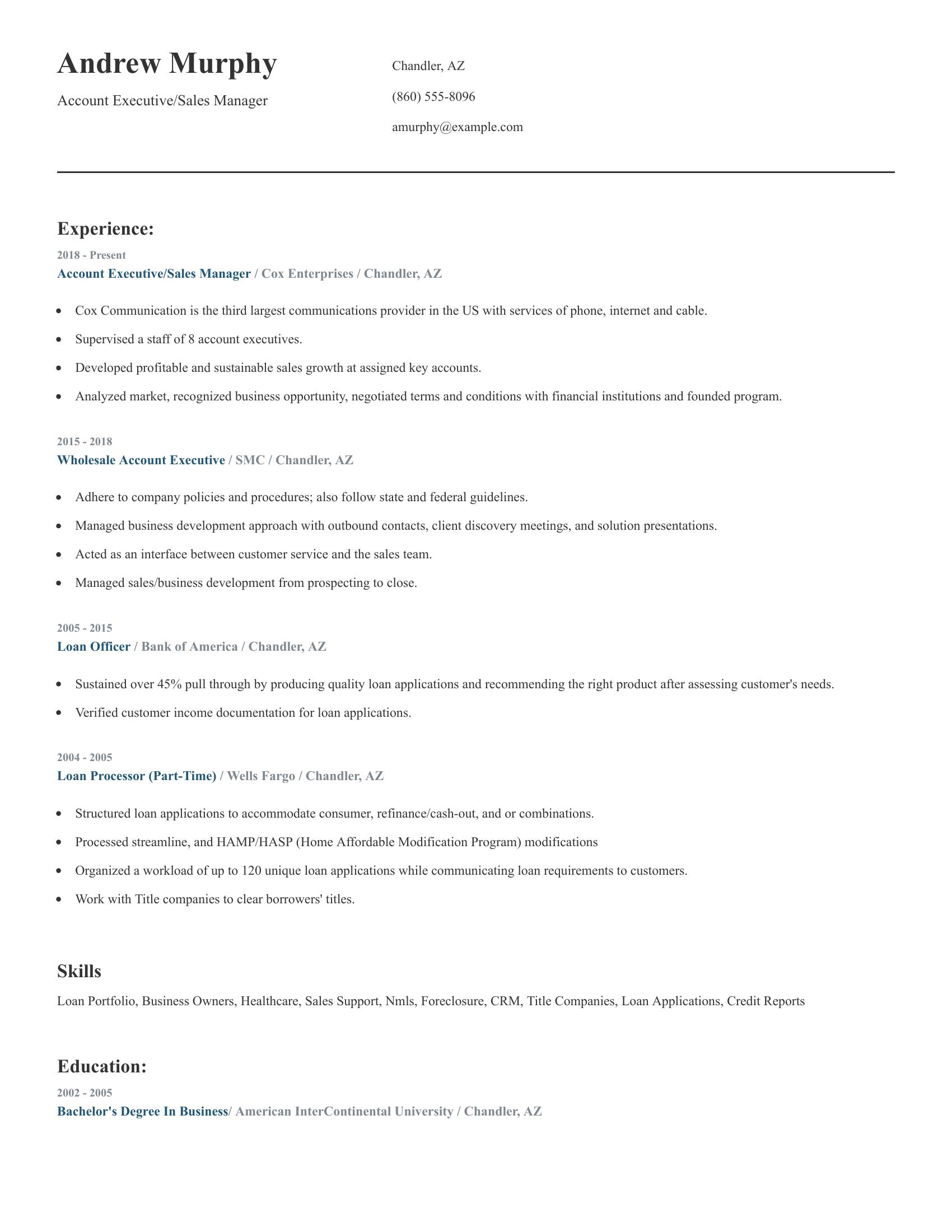 Account Executive/Sales Manager resume example