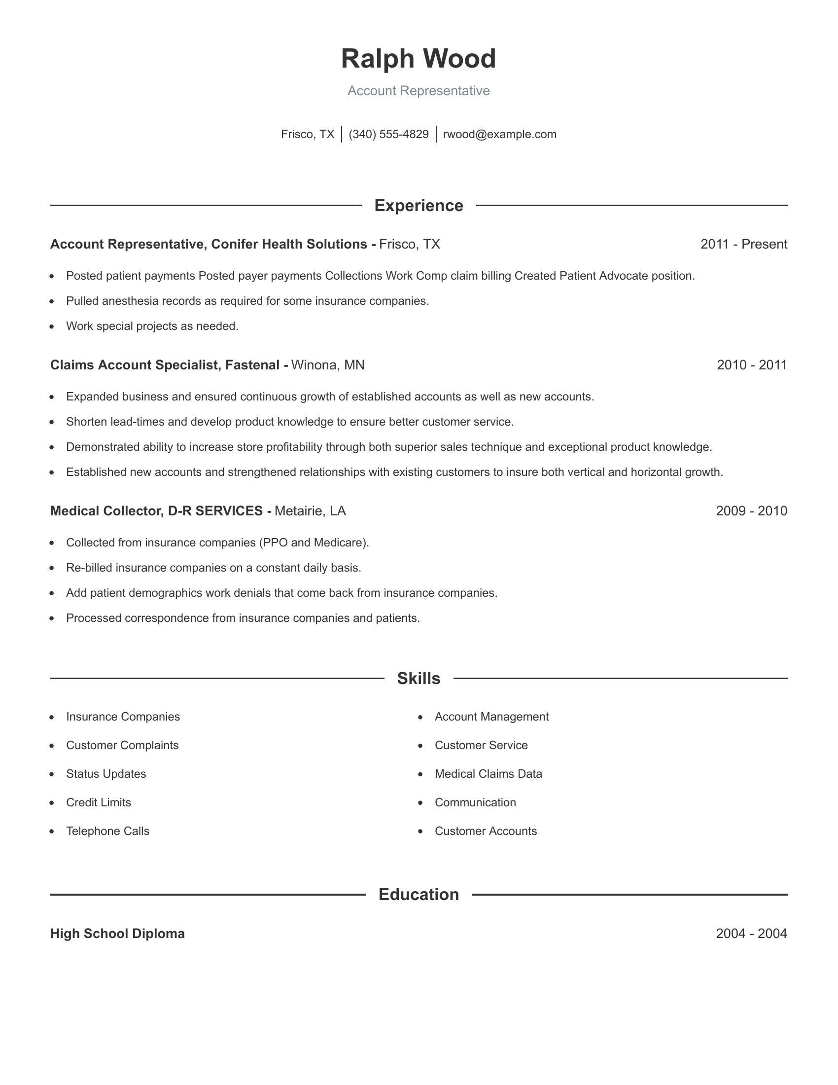 Account Representative resume example