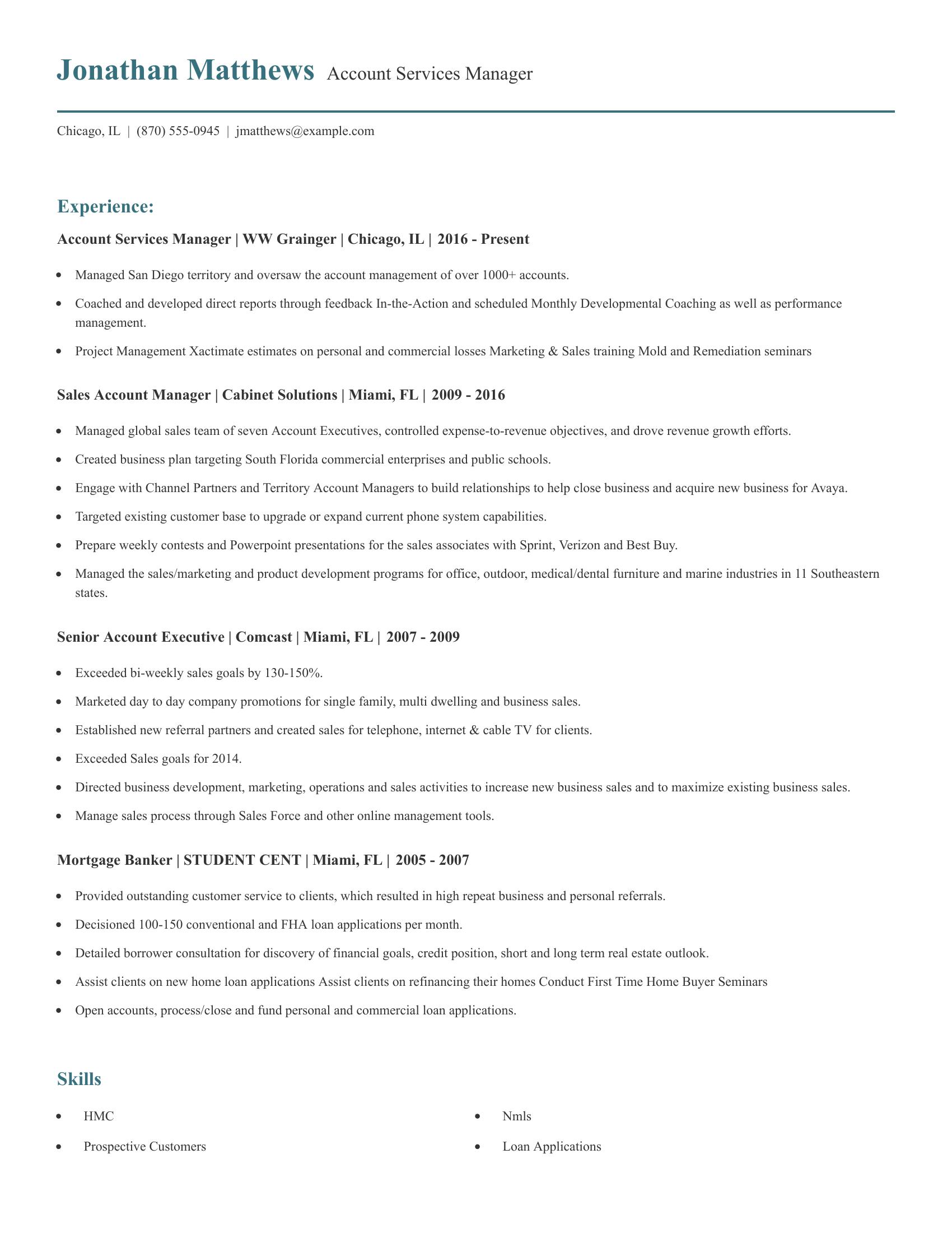 Account Services Manager resume example