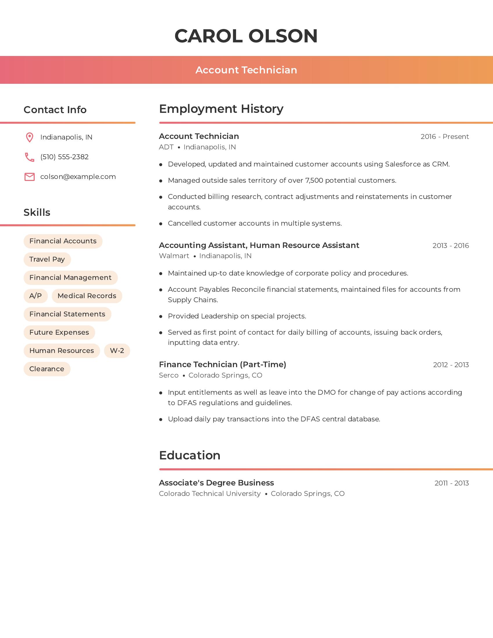 Account Technician resume example