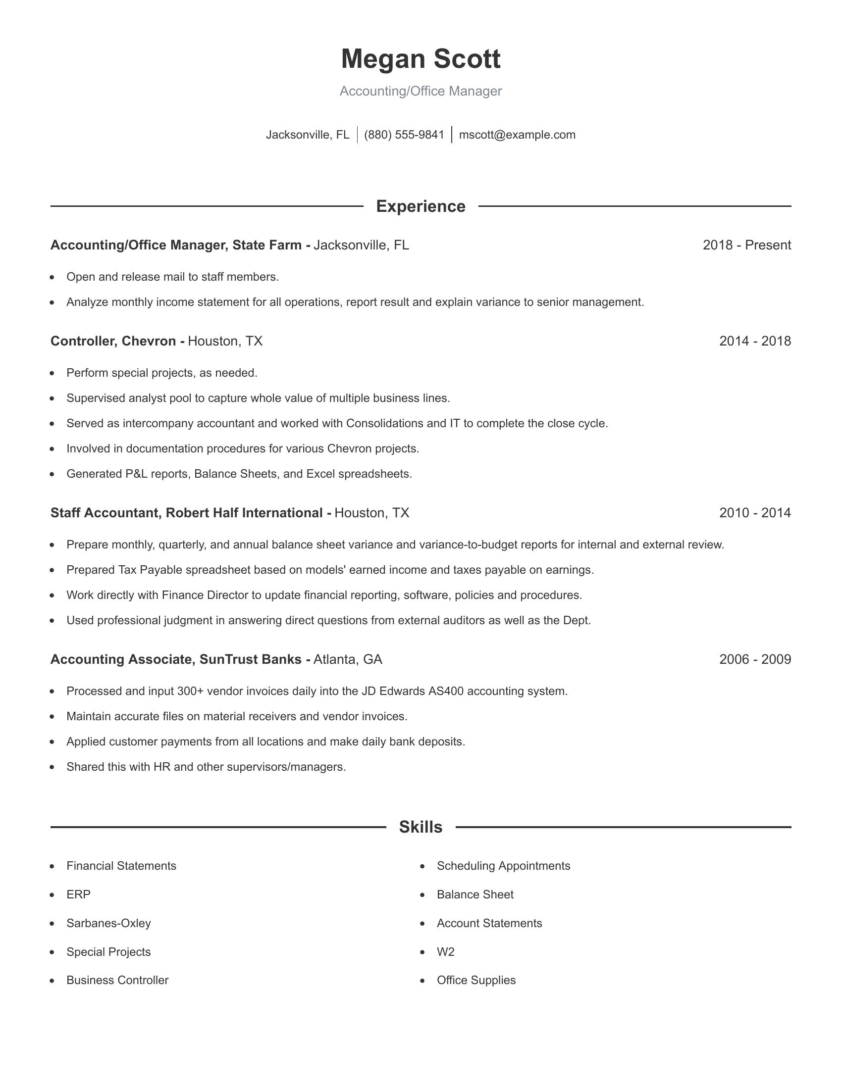 Accounting/Office Manager resume example