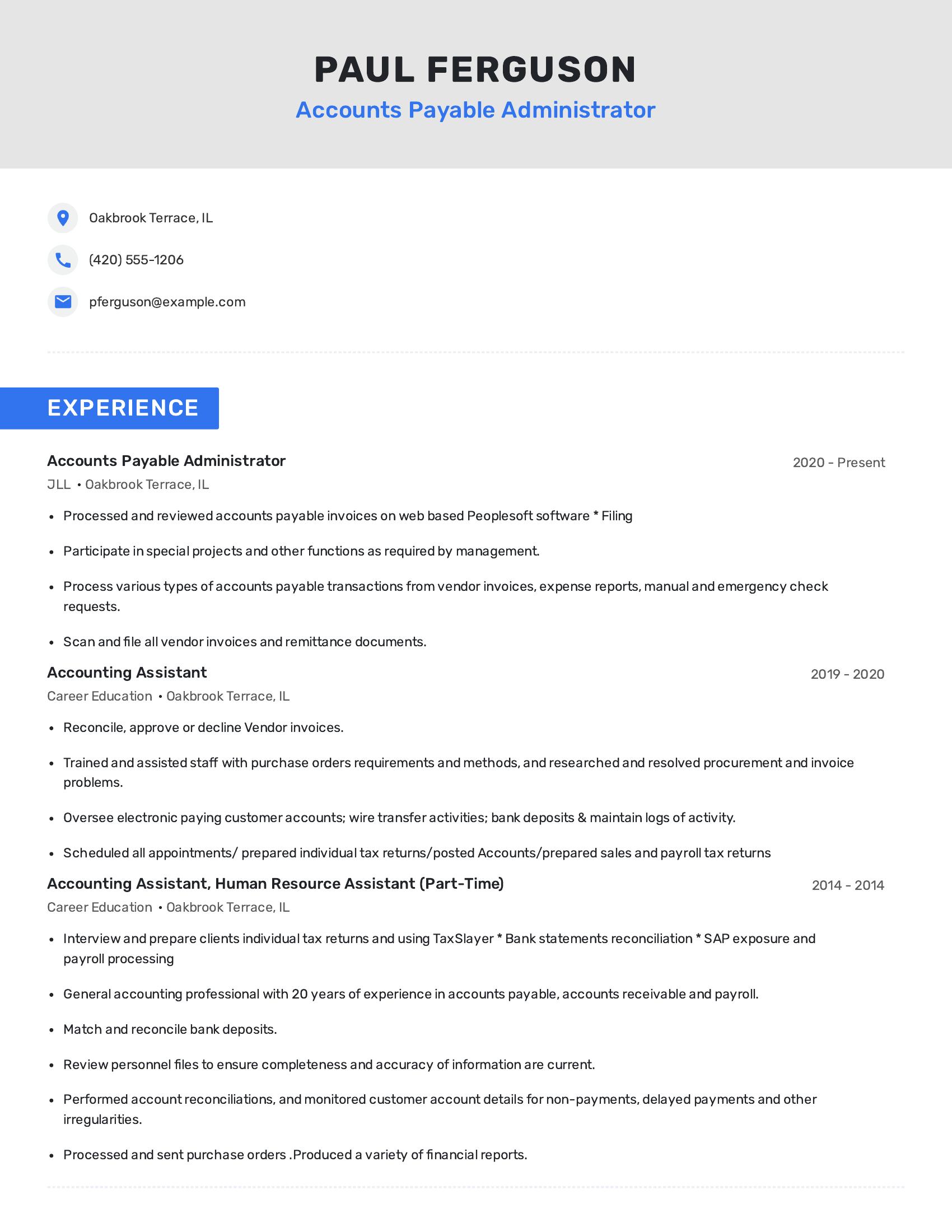 Accounts Payable Administrator resume example