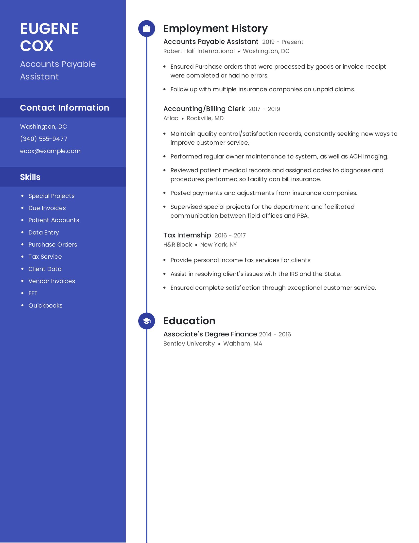Accounts Payable Assistant resume example