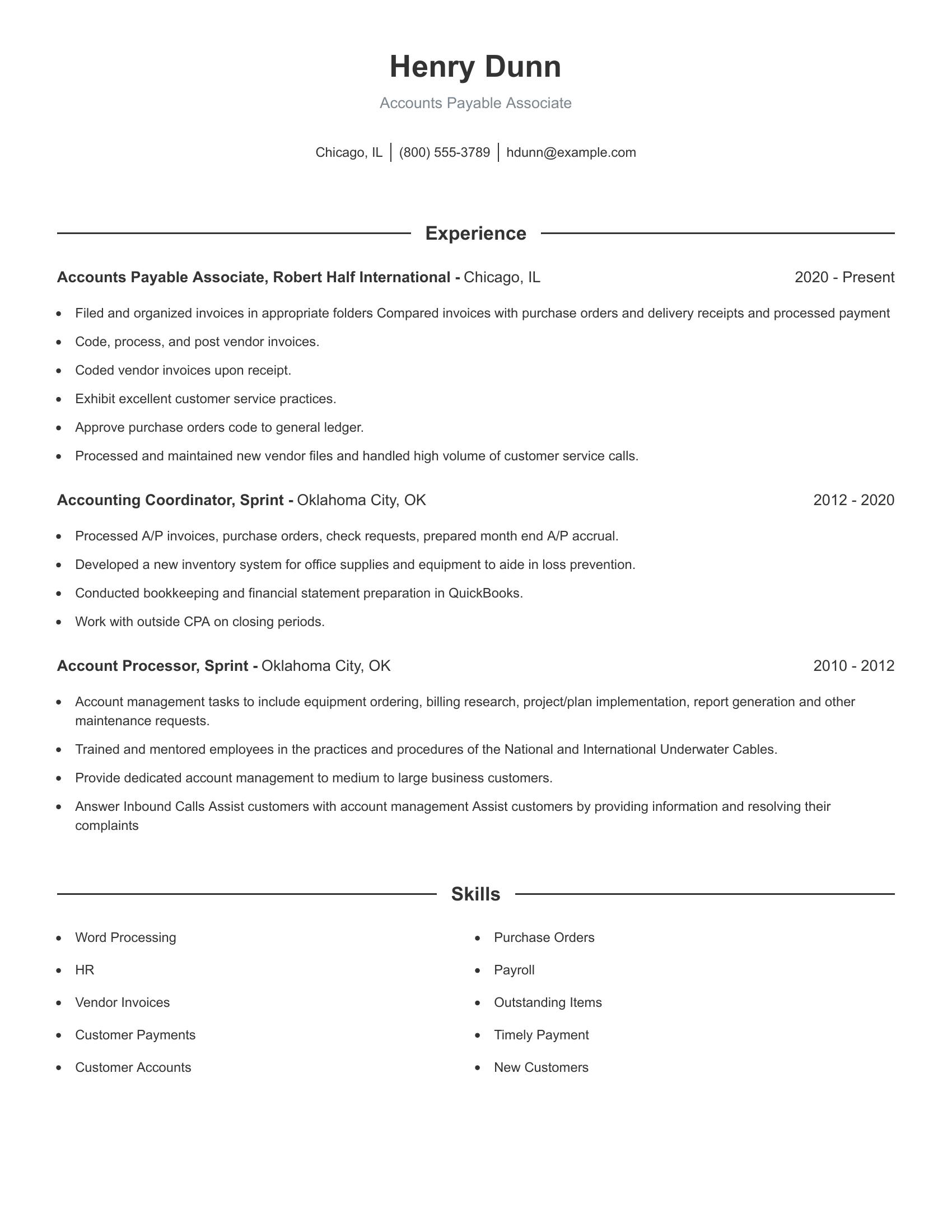 Accounts Payable Associate resume example