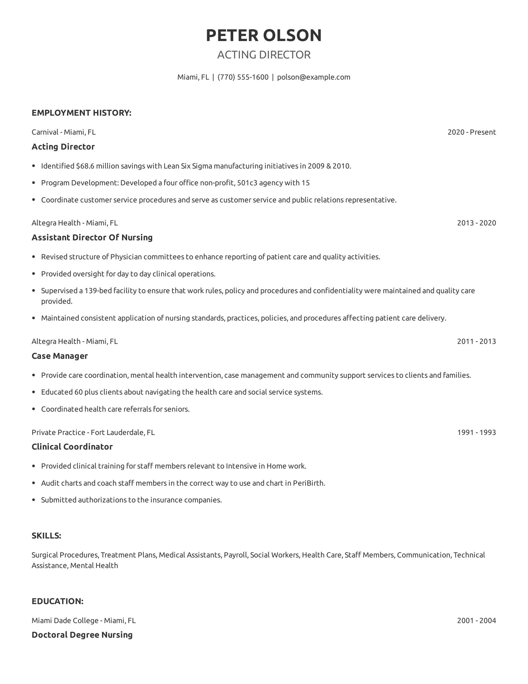 Acting Director resume example