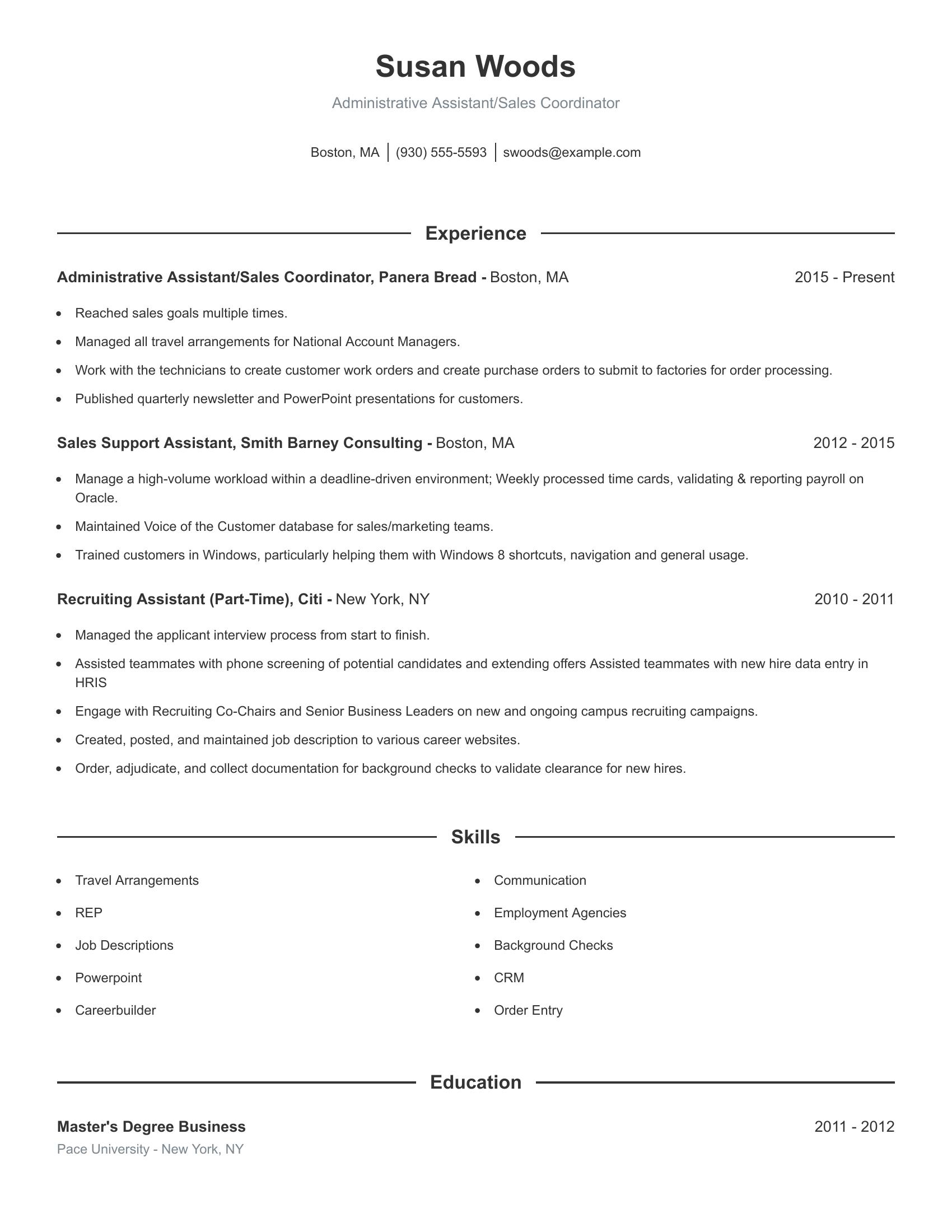 Administrative Assistant/Sales Coordinator resume example