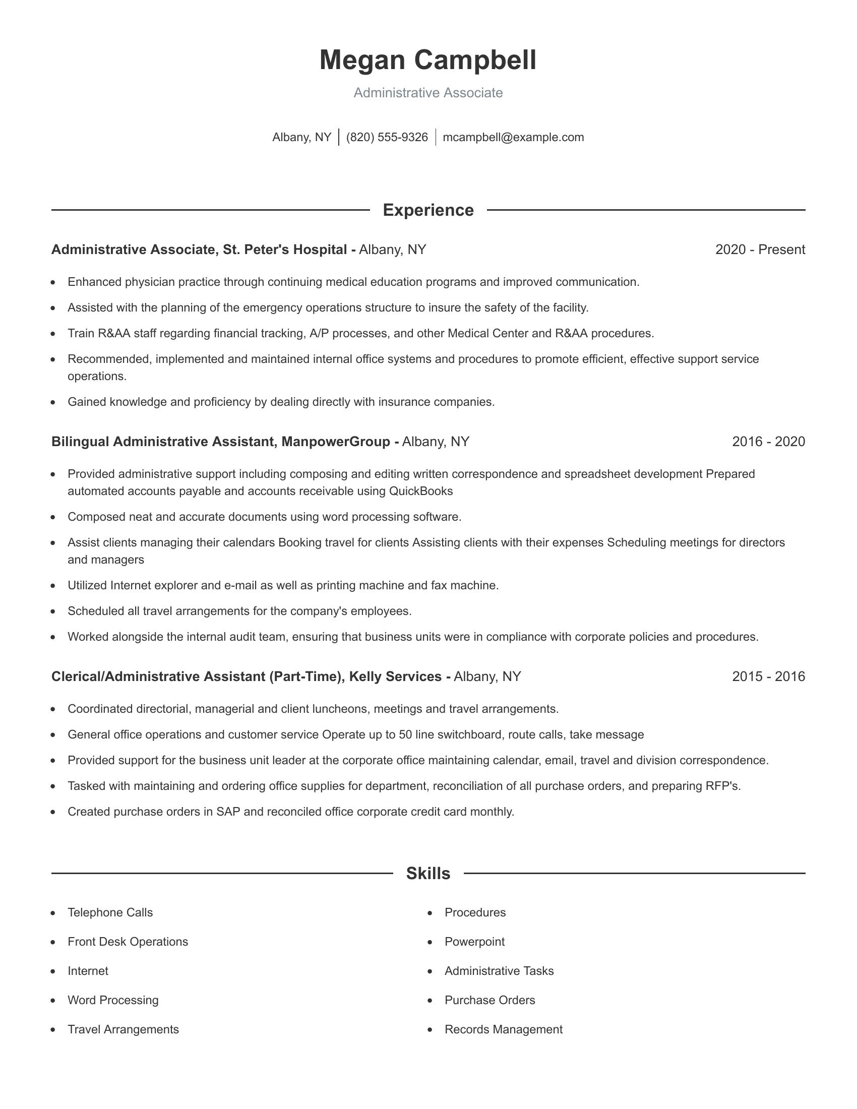 Administrative Associate resume example