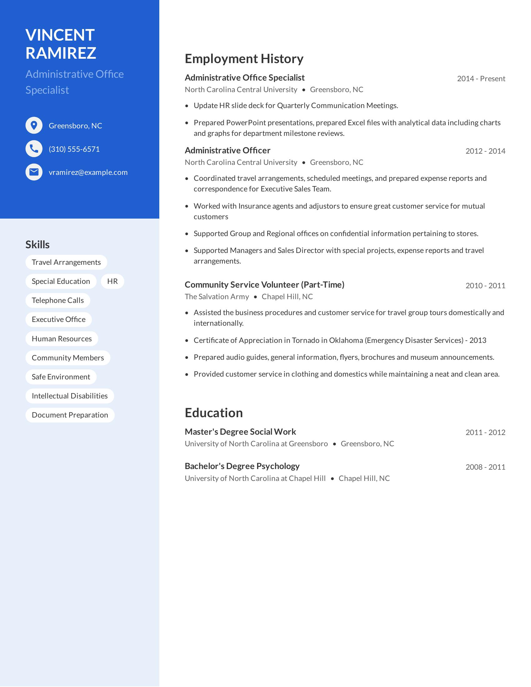 Administrative Office Specialist resume example