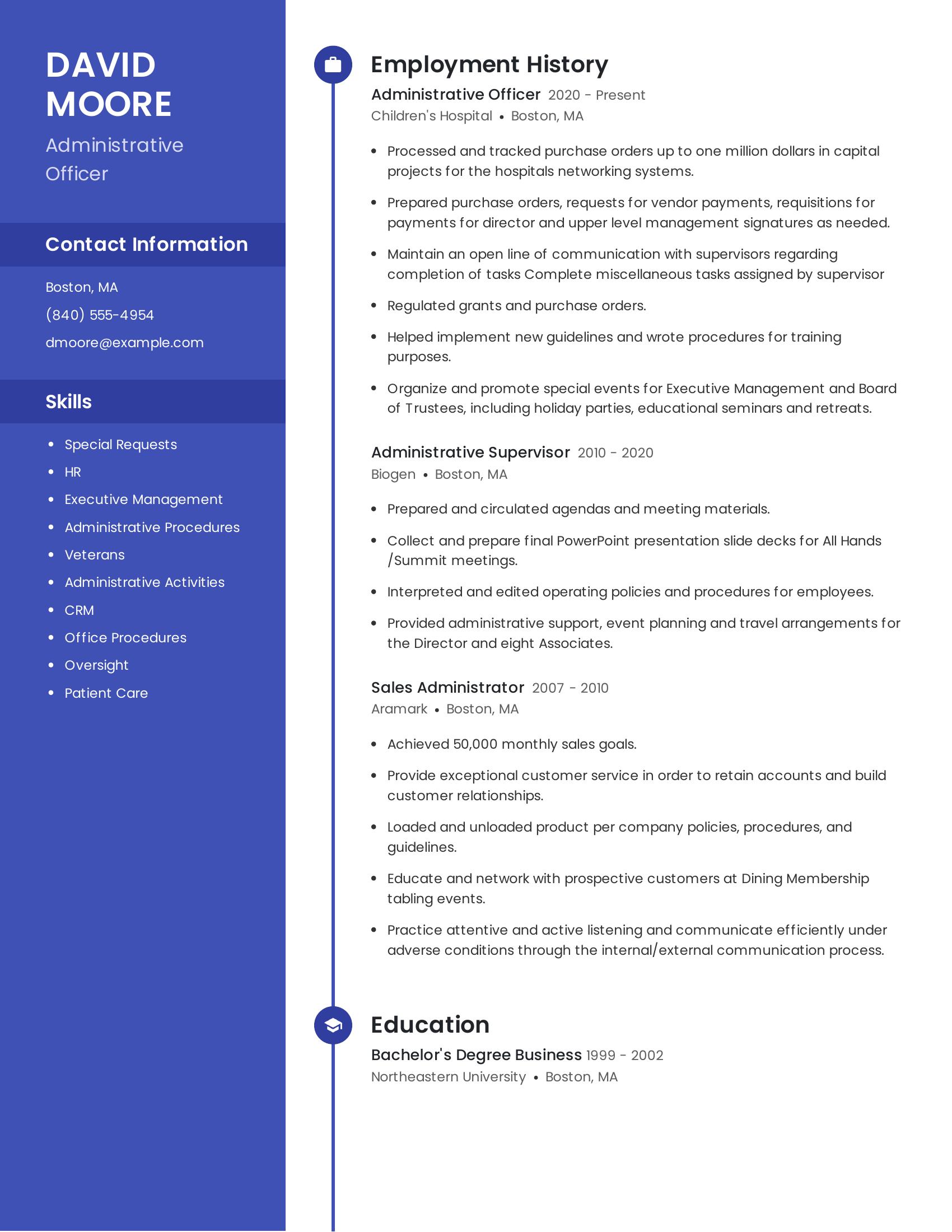 Administrative Officer resume example