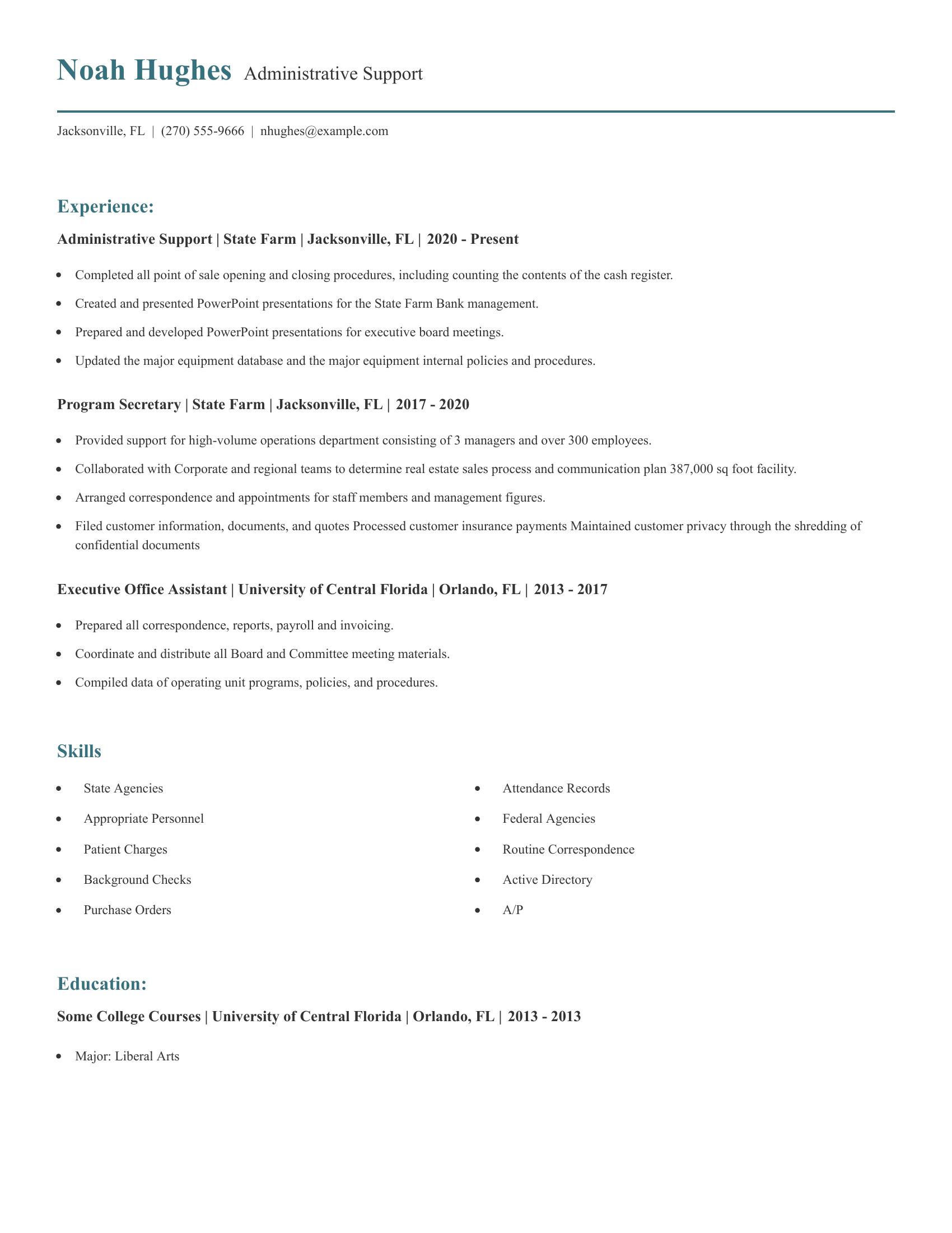 Administrative Support resume example