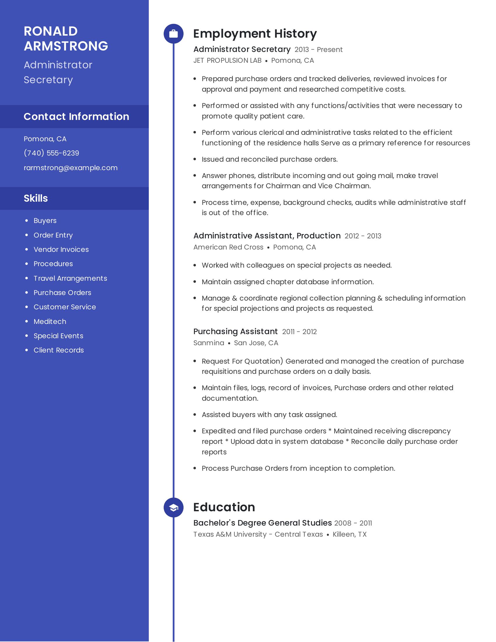 Administrator Secretary resume example