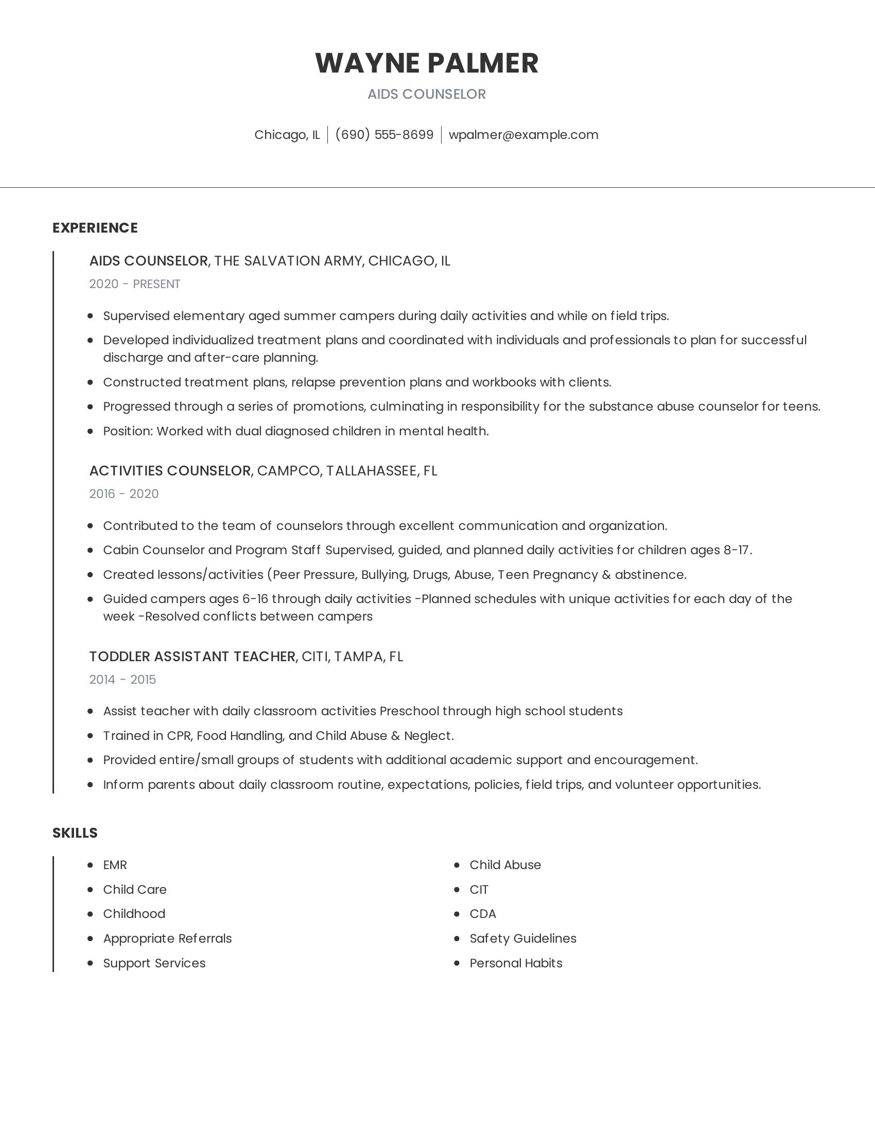 Aids Counselor resume example