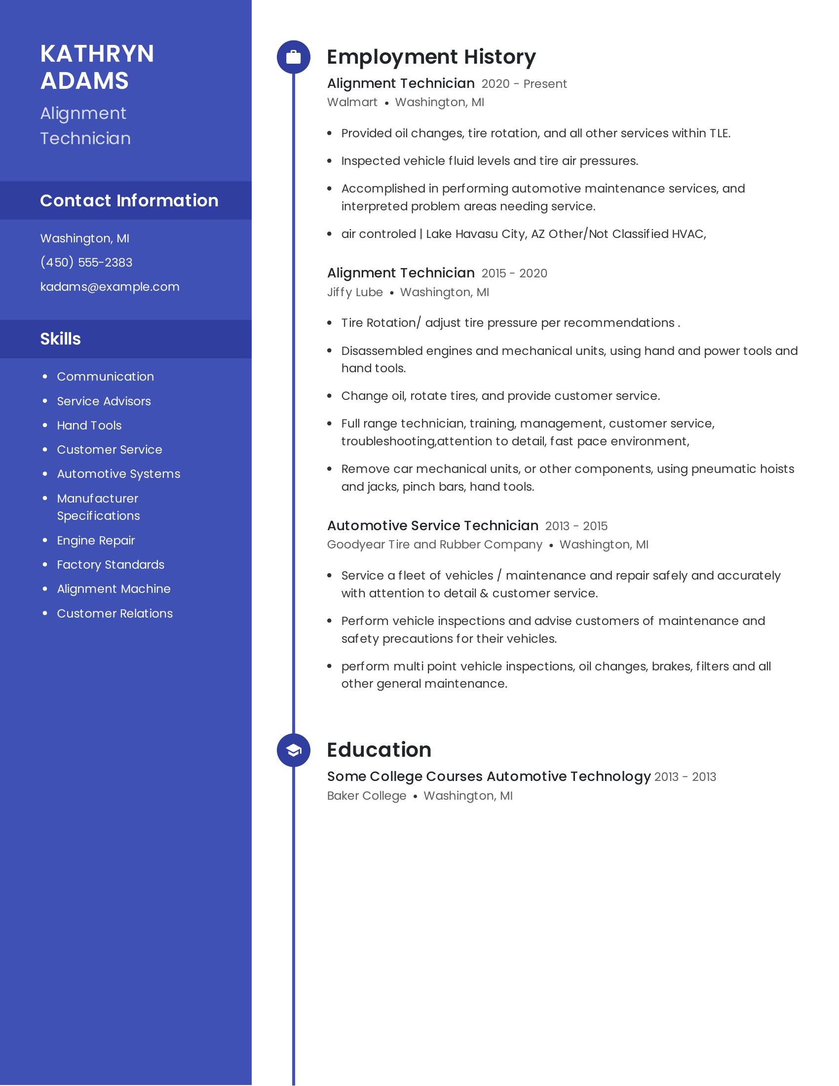 Alignment Technician resume example