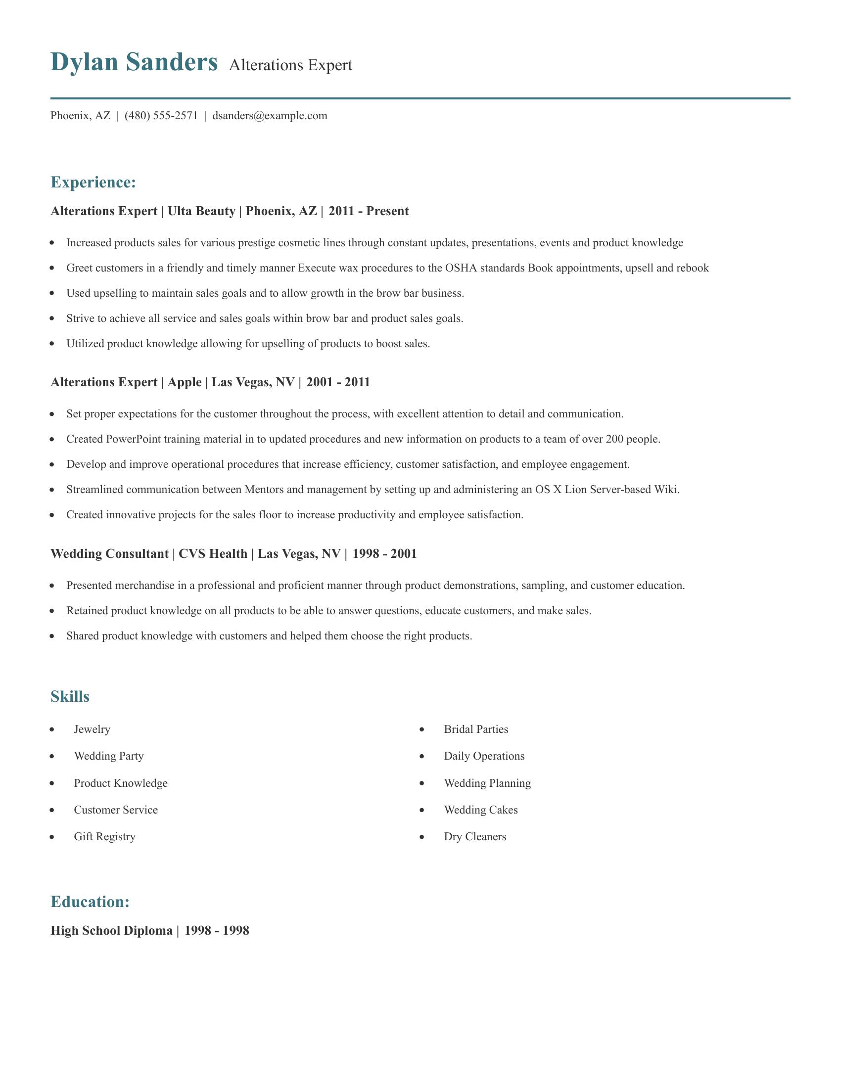 Alterations Expert resume example