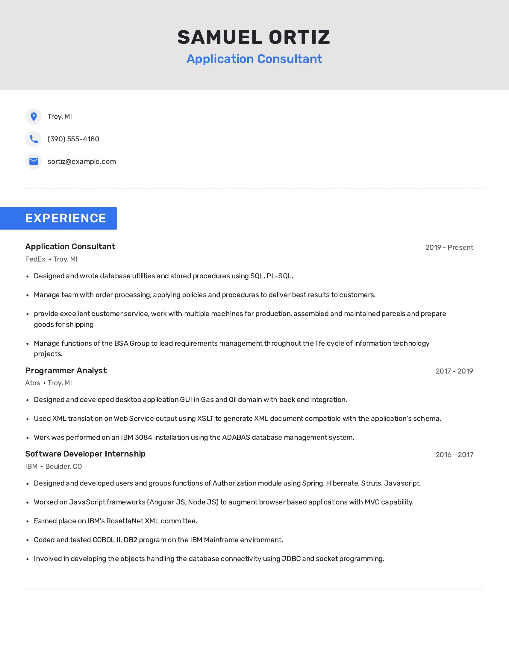 Application Consultant resume example