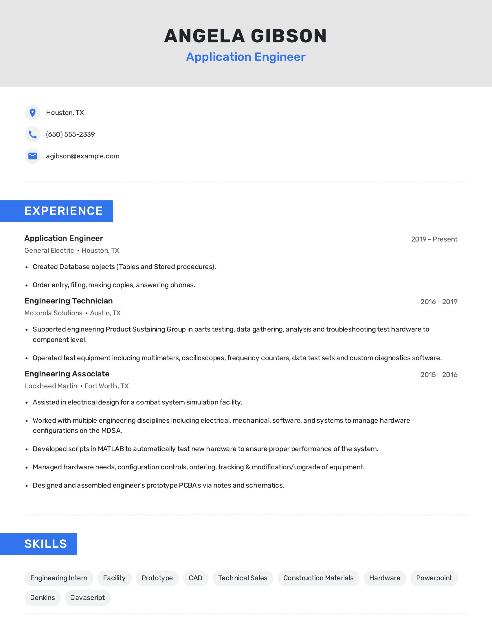 Application Engineer resume example