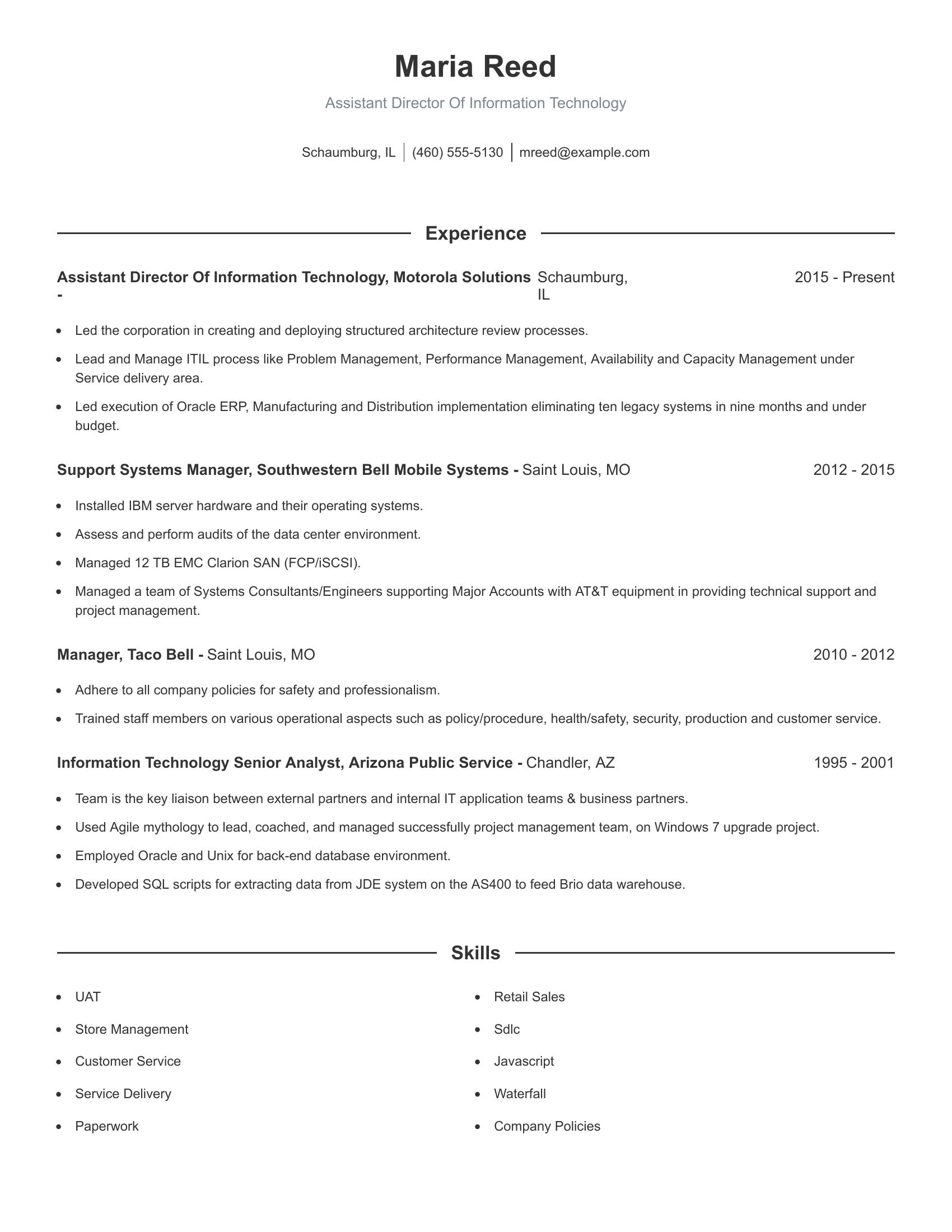 Assistant Director Of Information Technology resume example