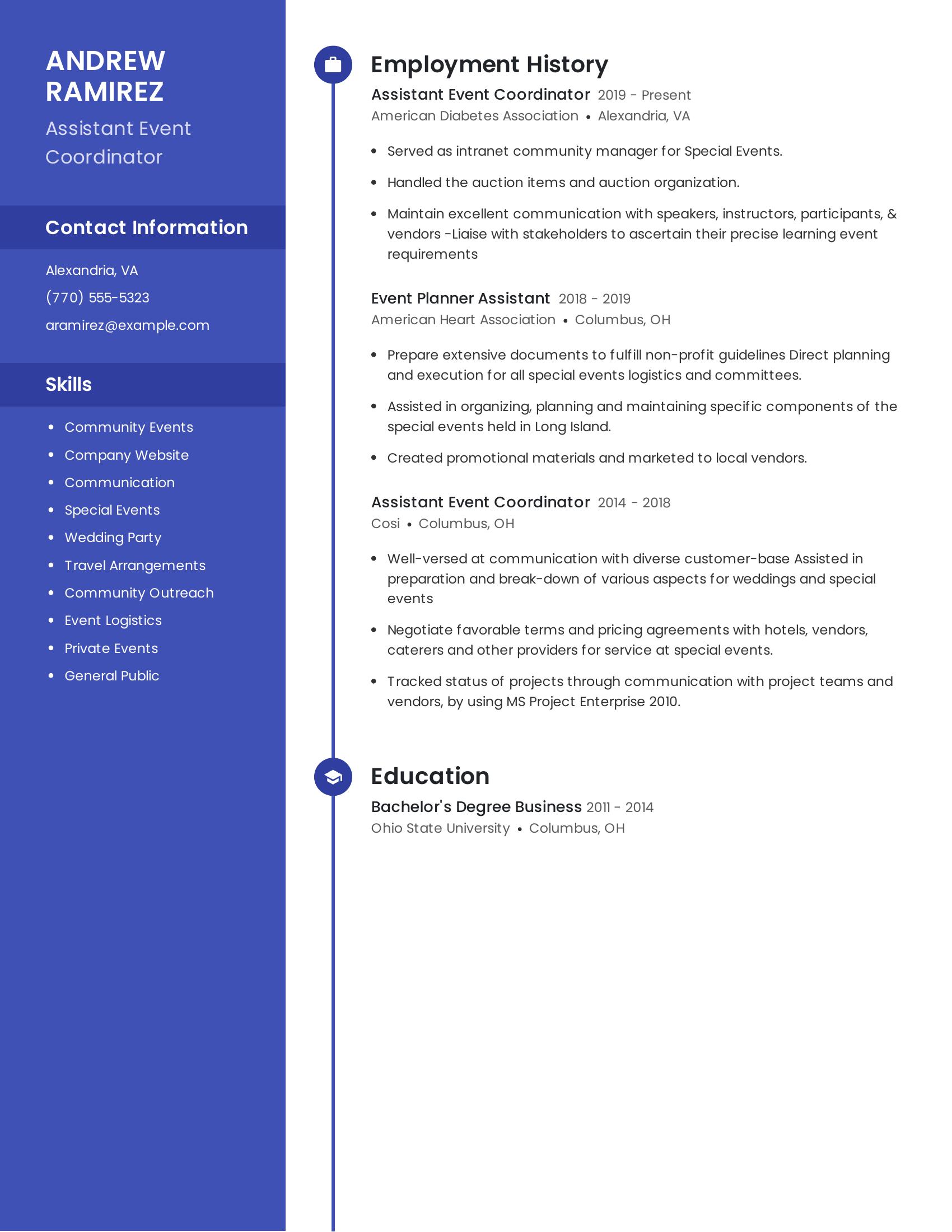 Assistant Event Coordinator resume example