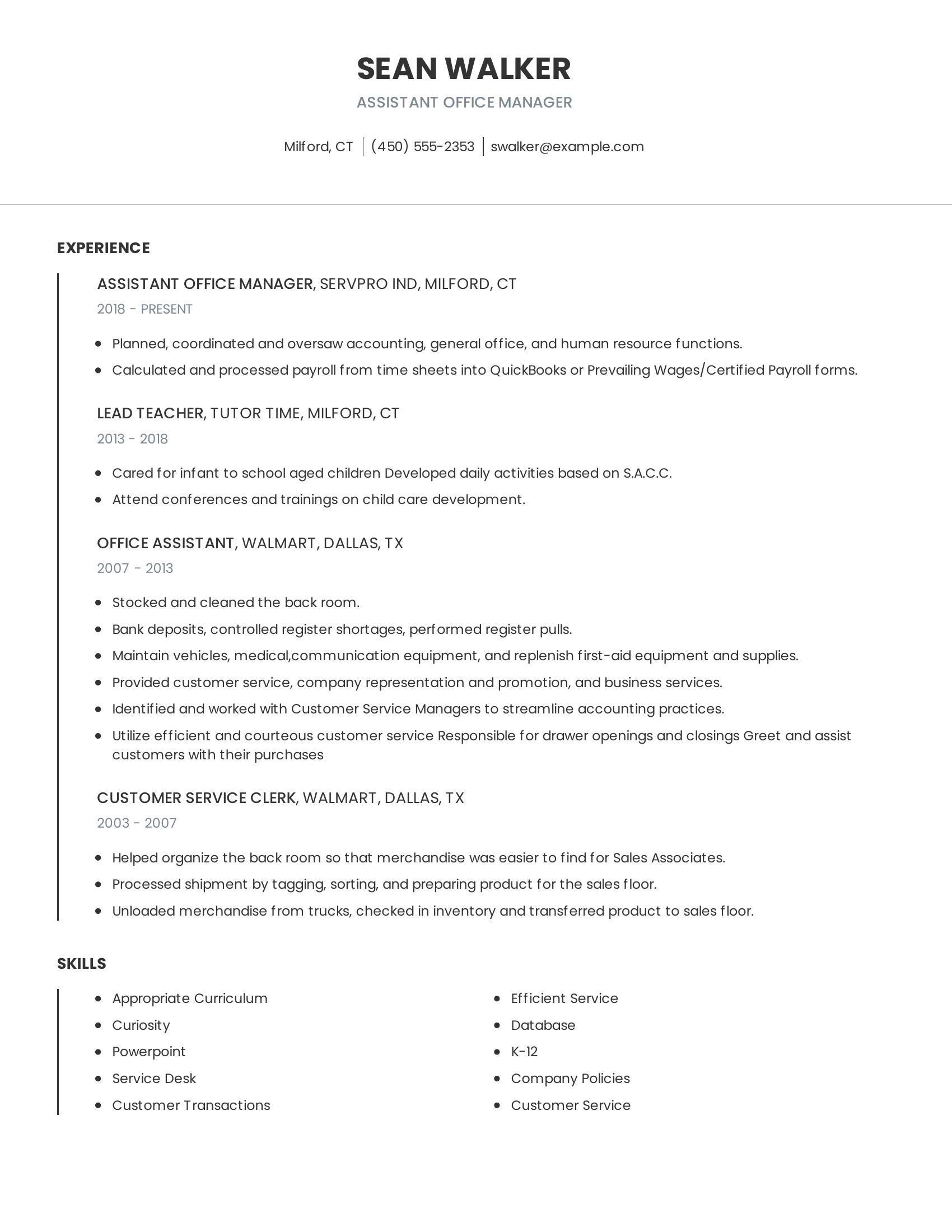 Assistant Office Manager resume example