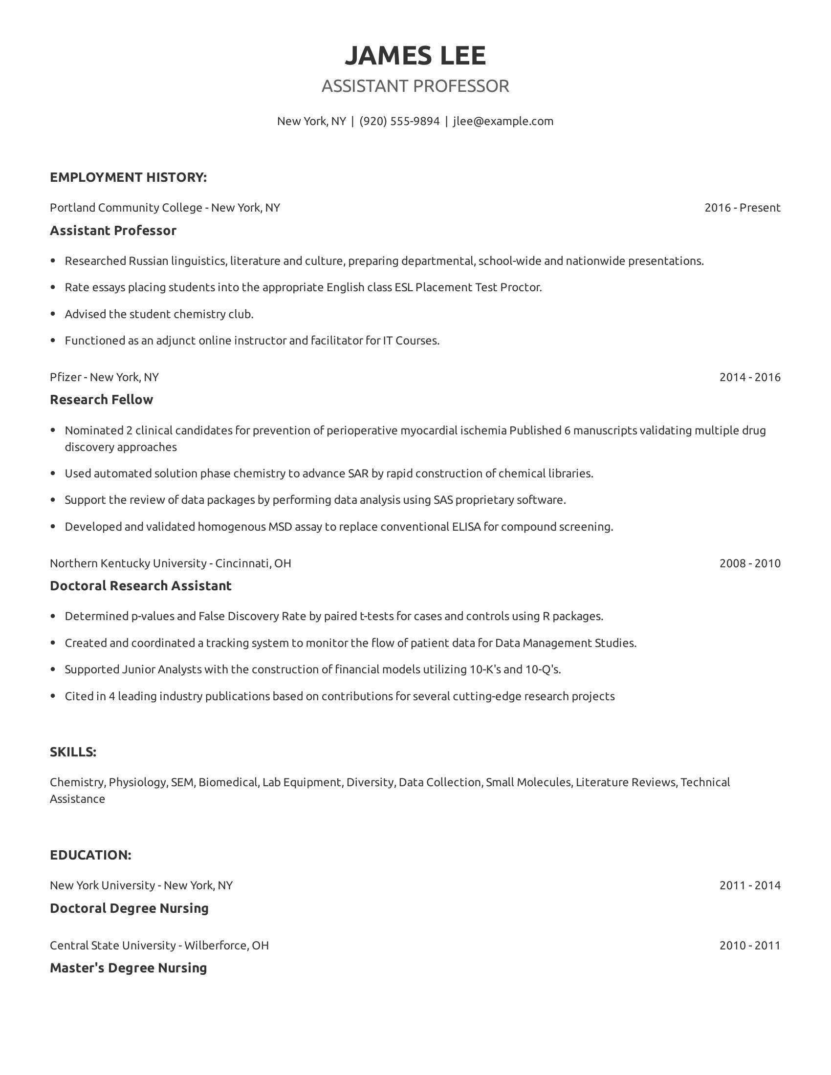 Assistant Professor resume example