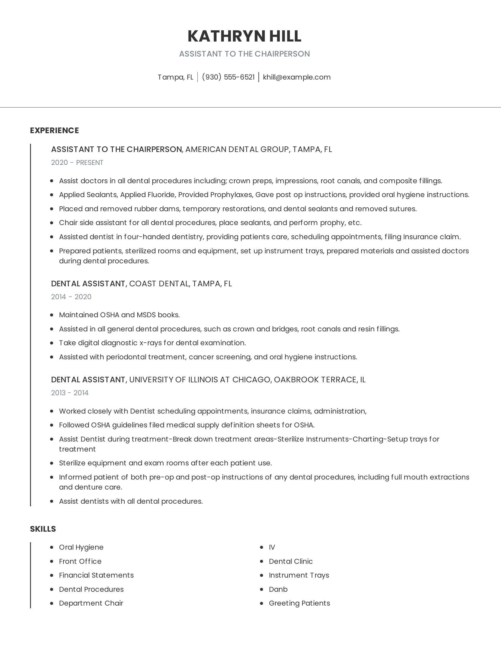 Assistant To The Chairperson resume example