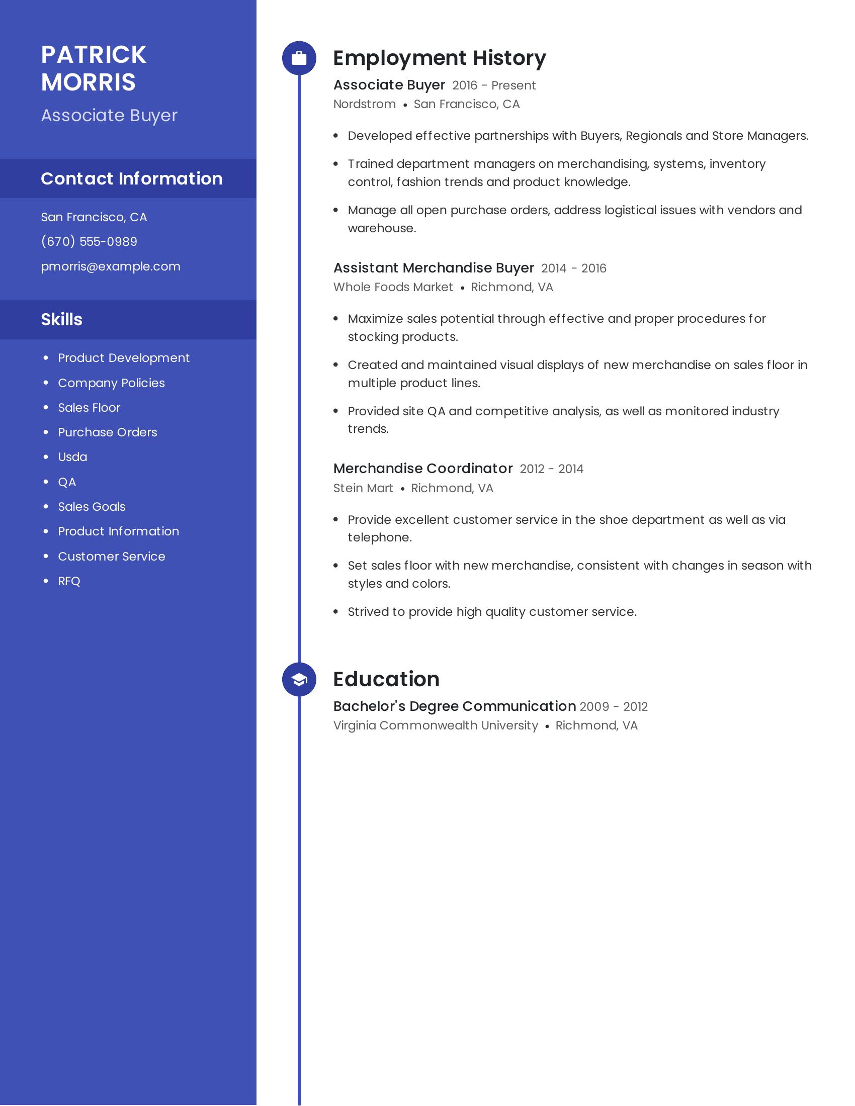 Associate Buyer resume example
