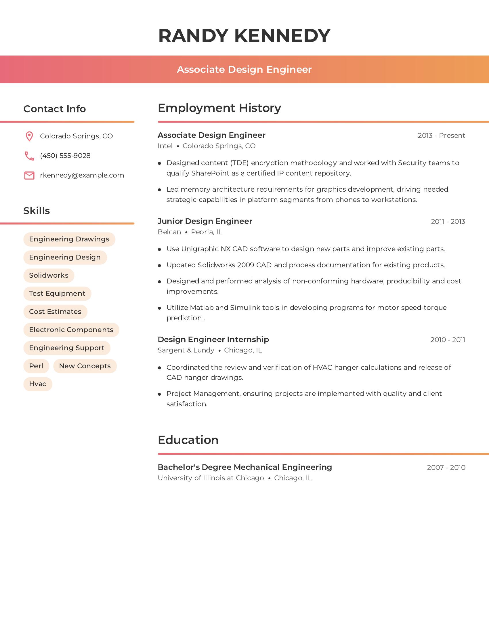 Associate Design Engineer resume example