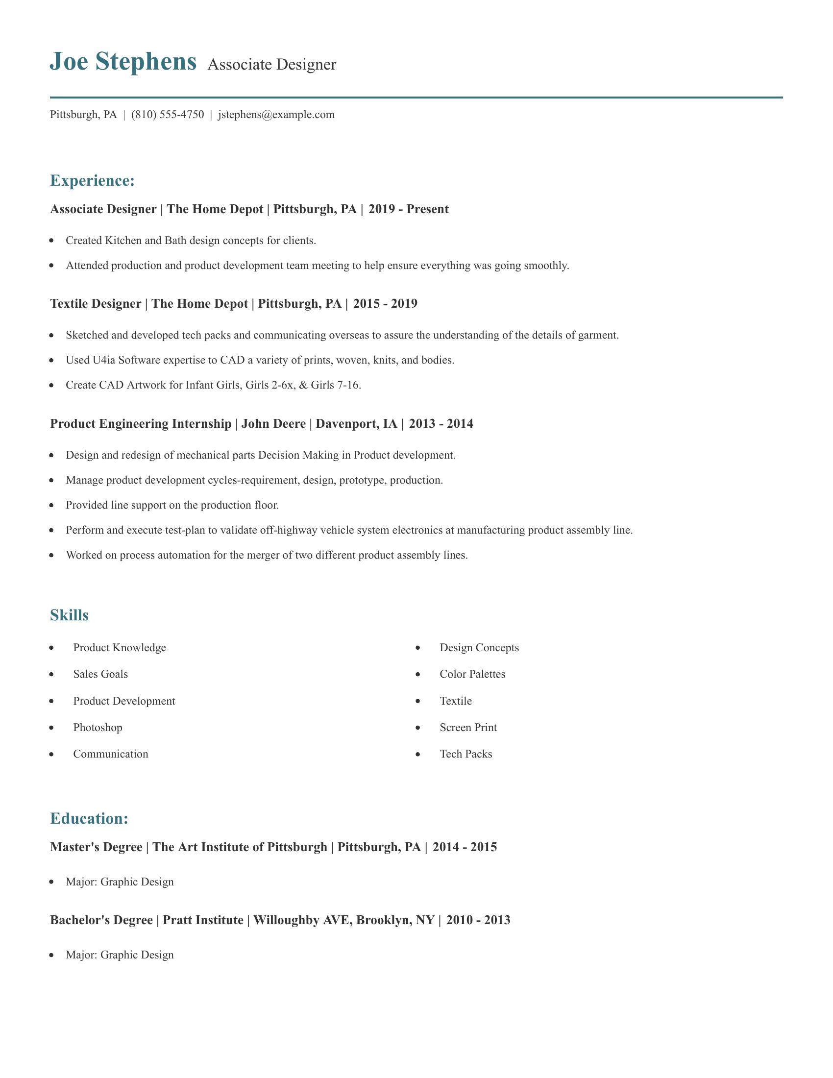 Associate Designer resume example