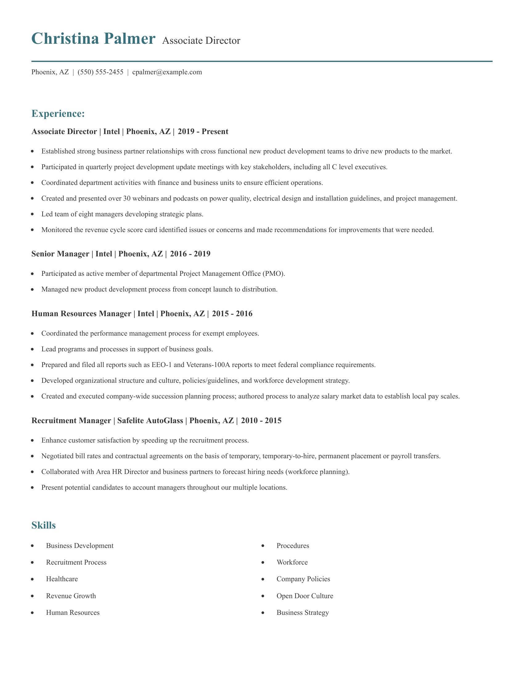 Associate Director resume example