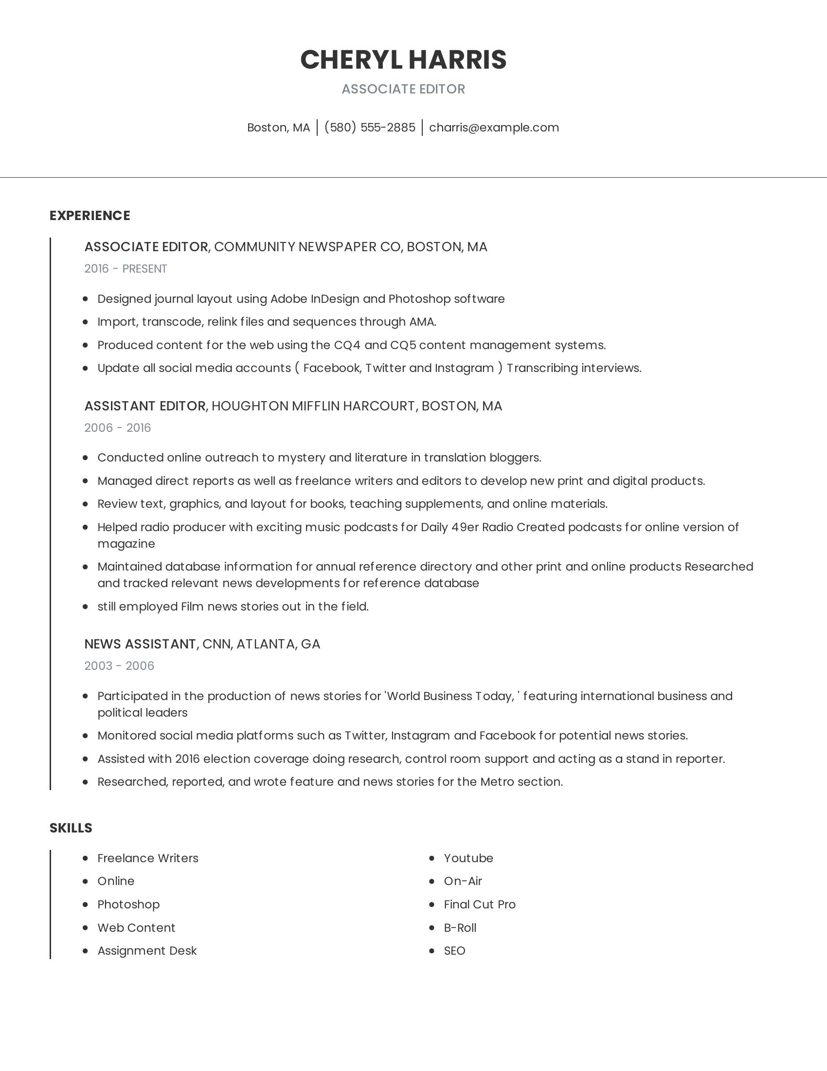 Associate Editor resume example