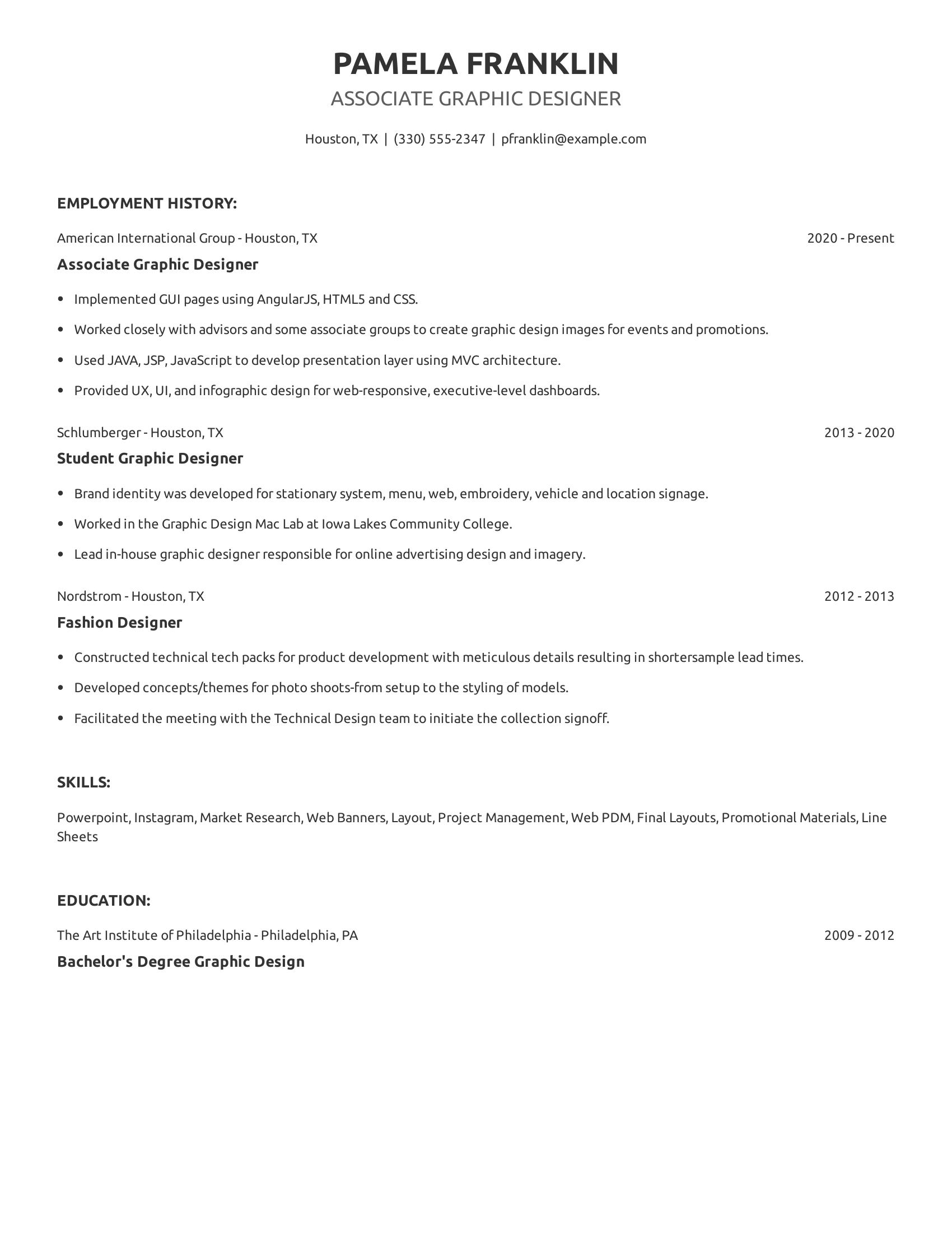 Associate Graphic Designer resume example