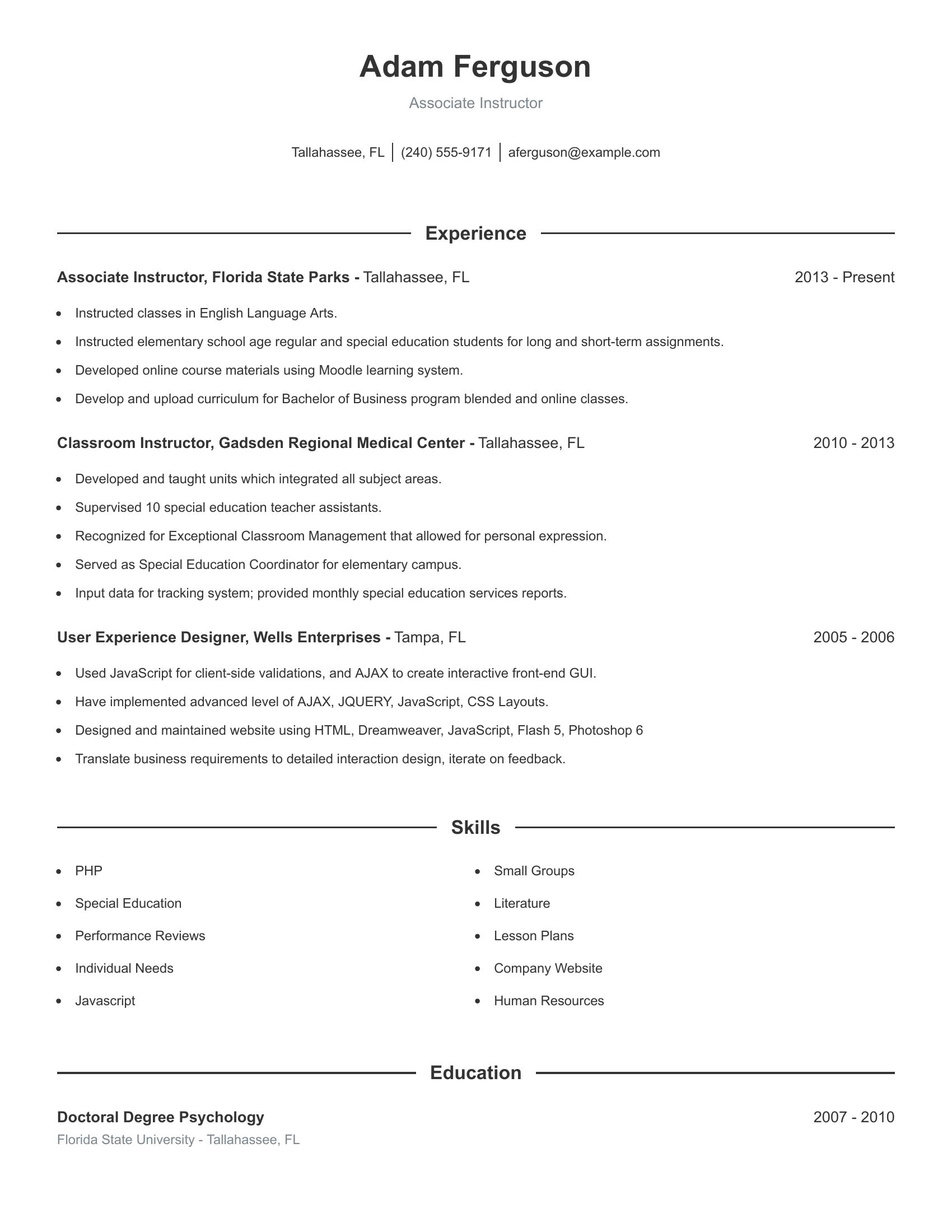 Associate Instructor resume example