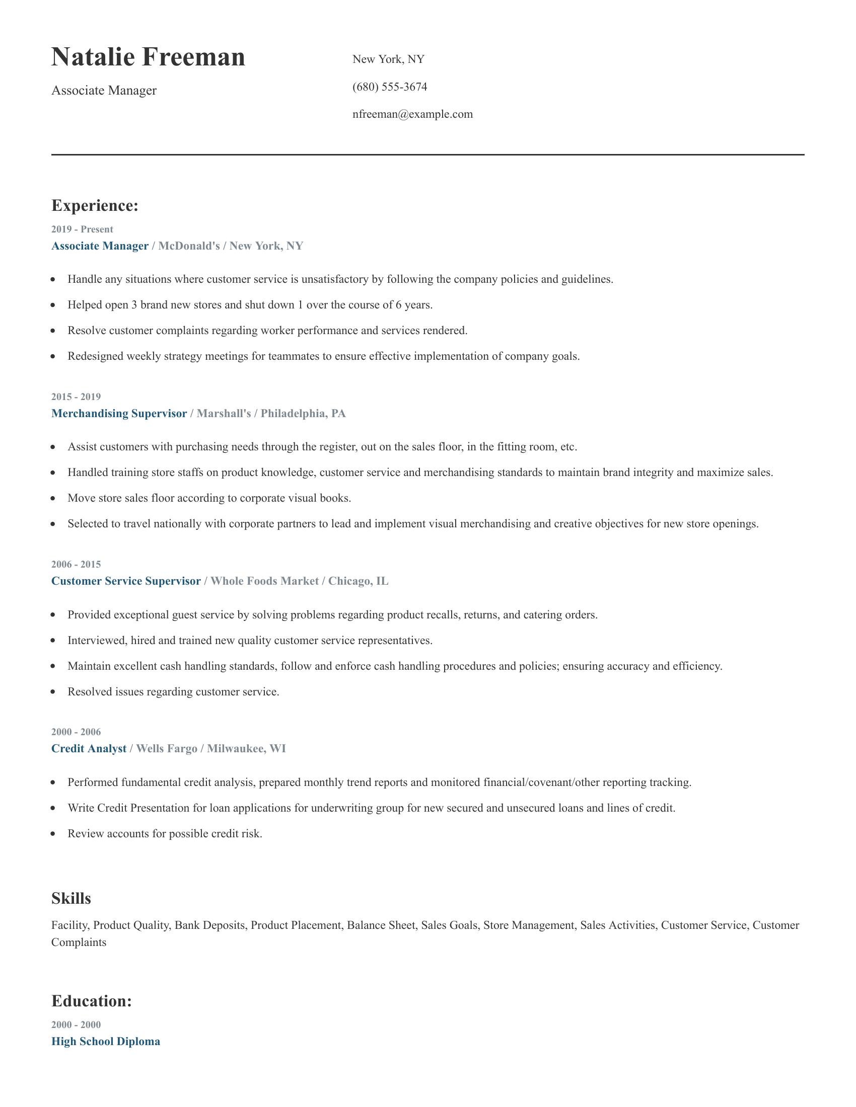 Associate Manager resume example