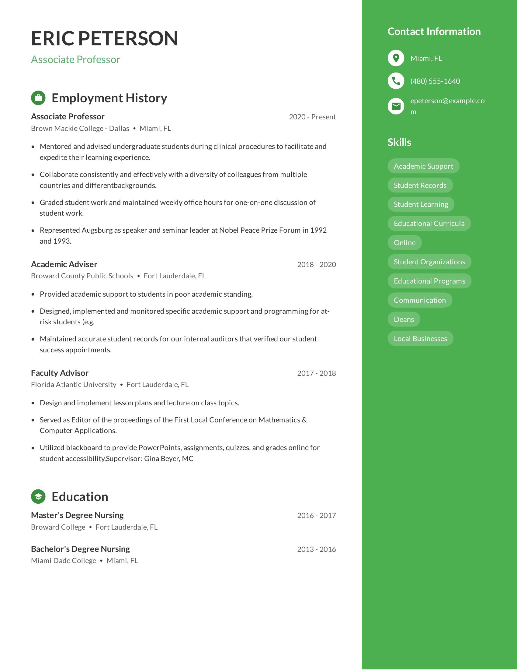 Associate Professor resume example