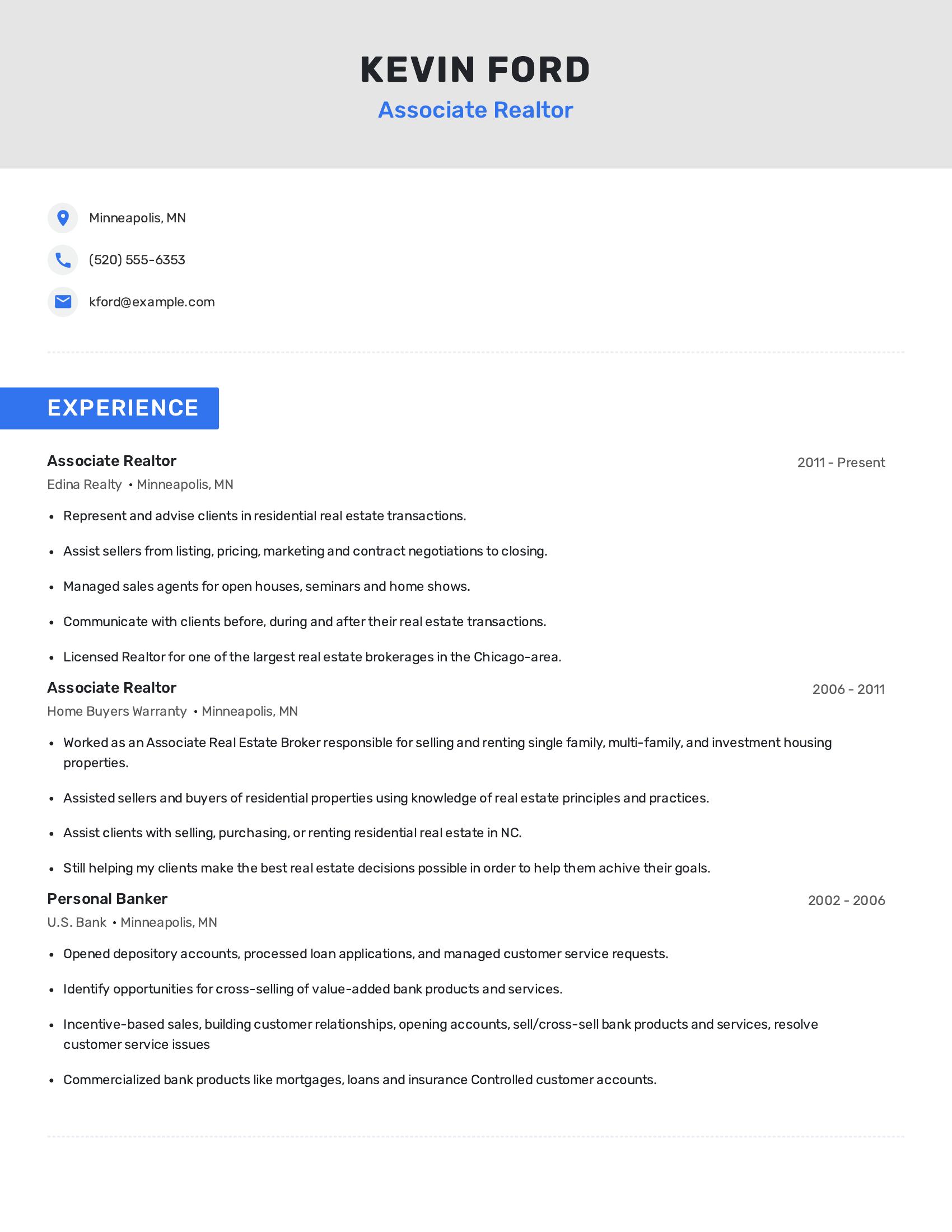Associate Realtor resume example