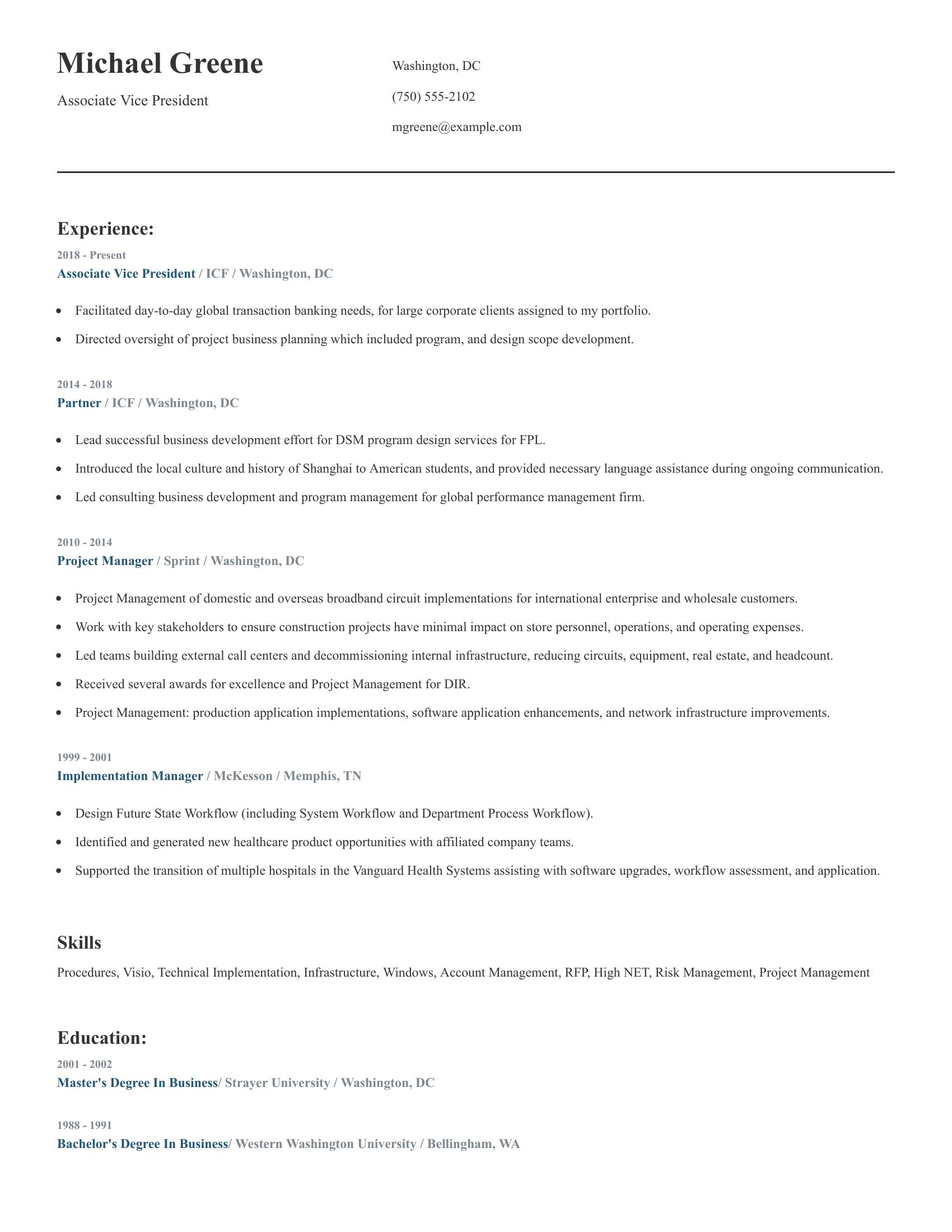 Associate Vice President resume example