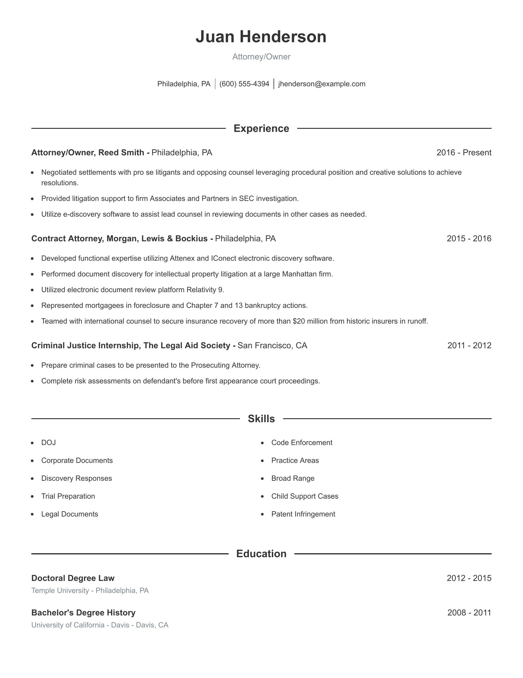 Attorney/Owner resume example