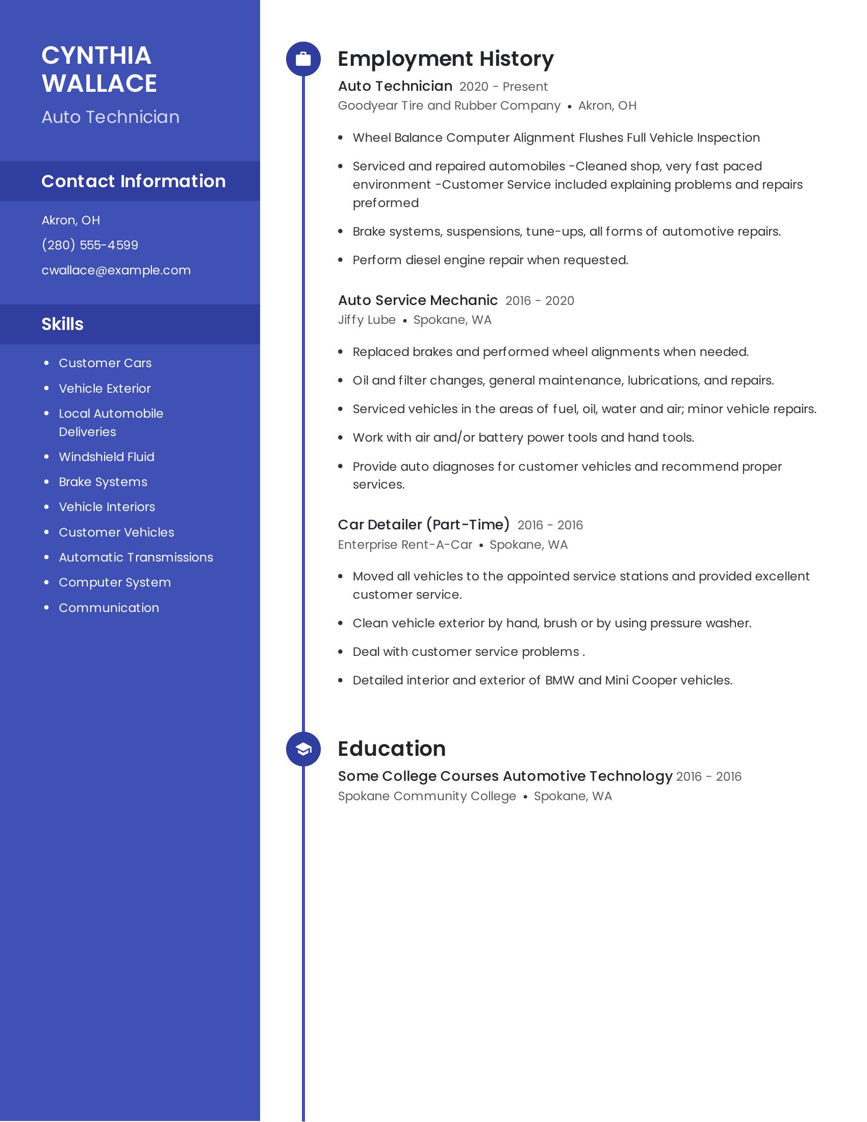 Auto Technician resume example