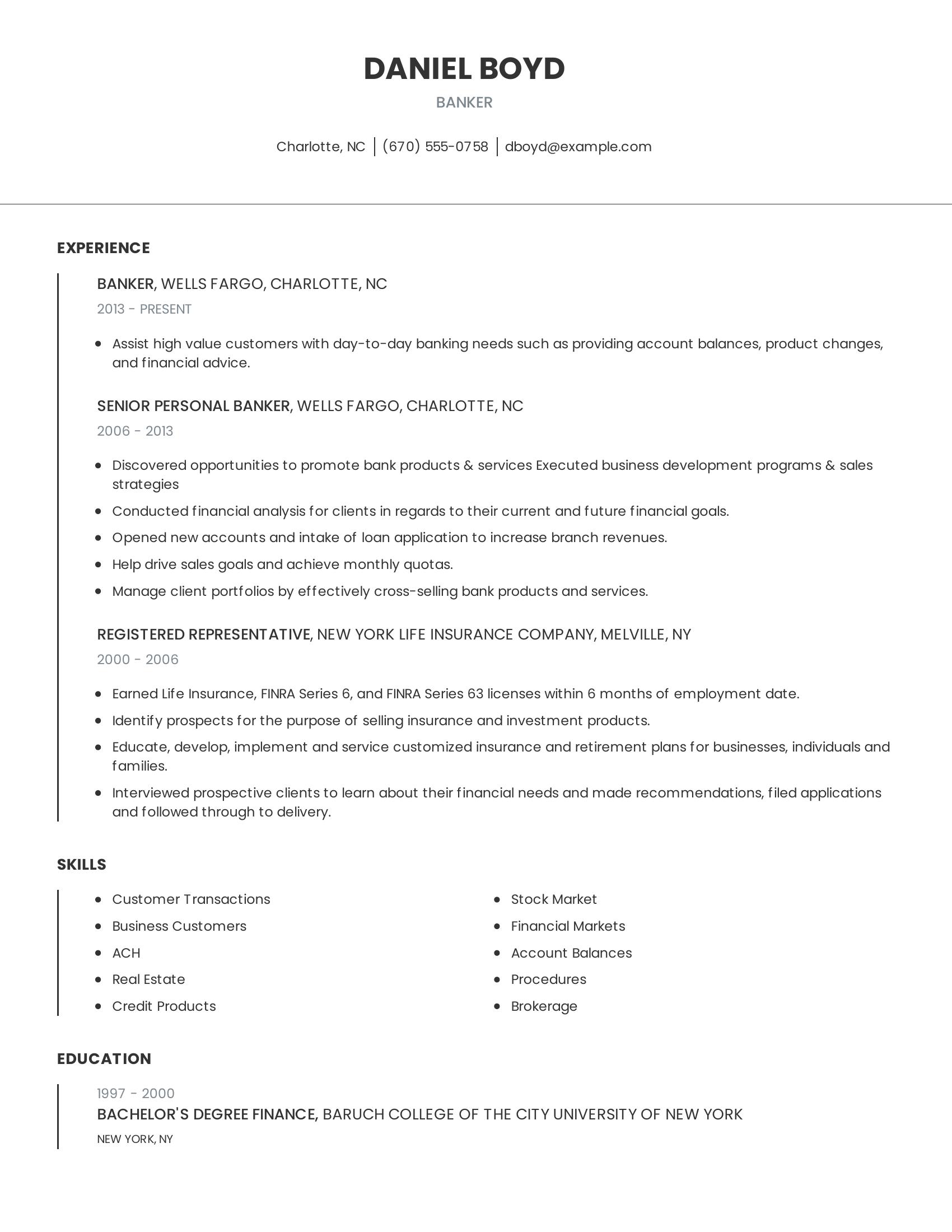 Banker resume example