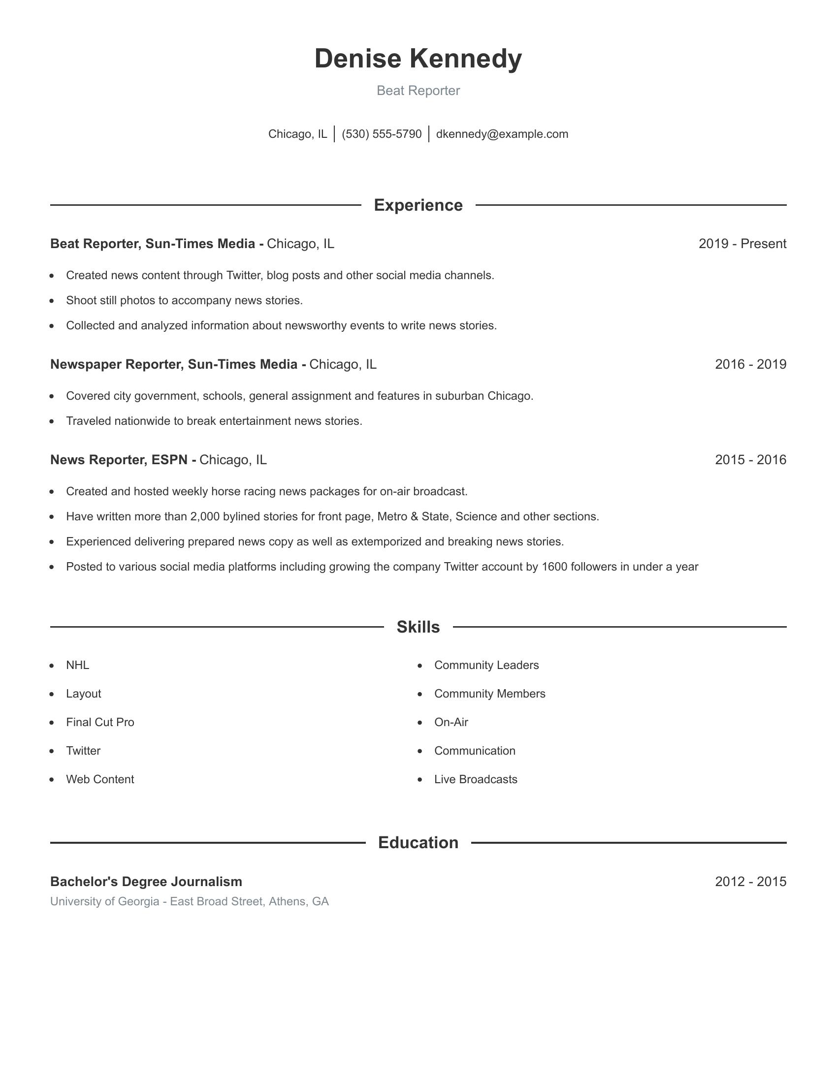 Beat Reporter resume example