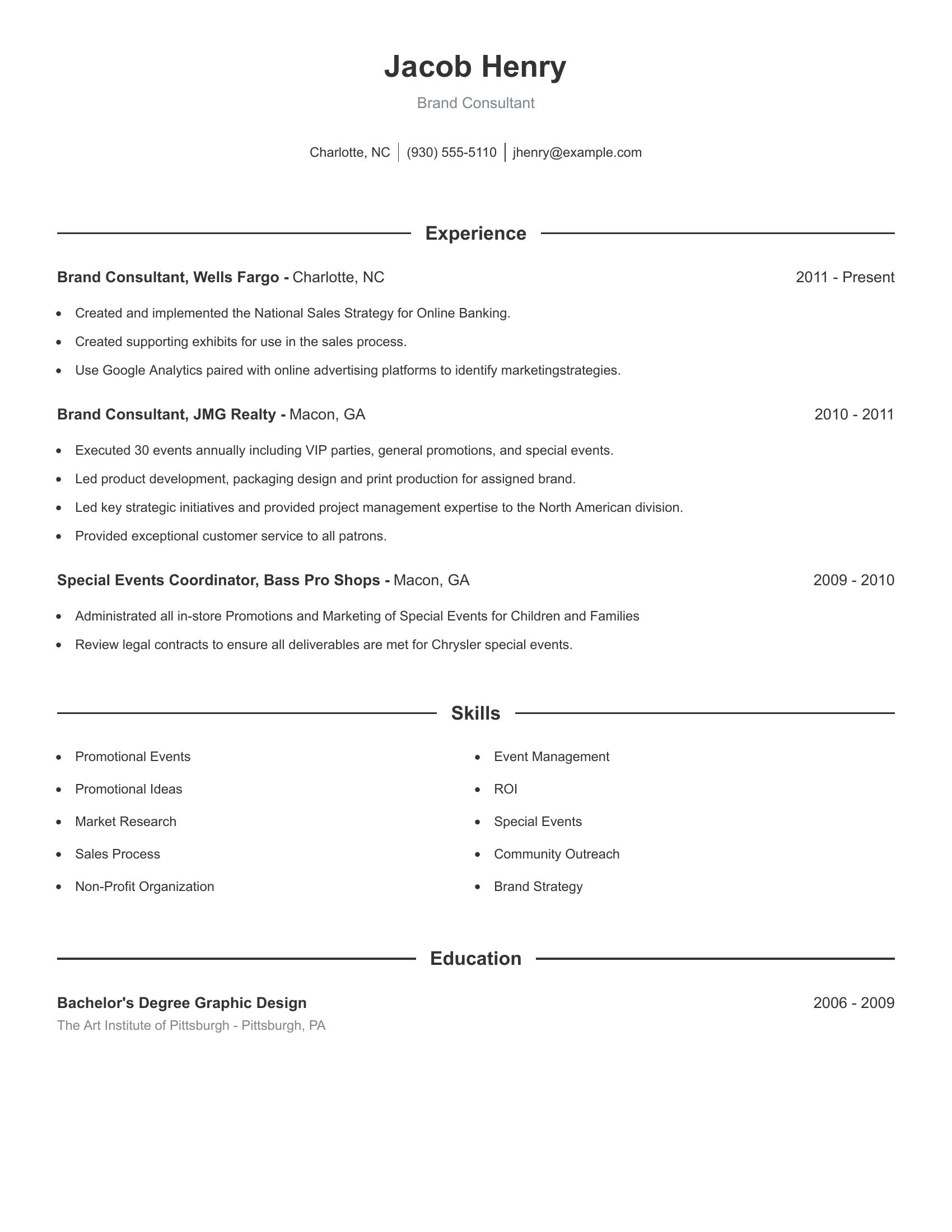 Brand Consultant resume example