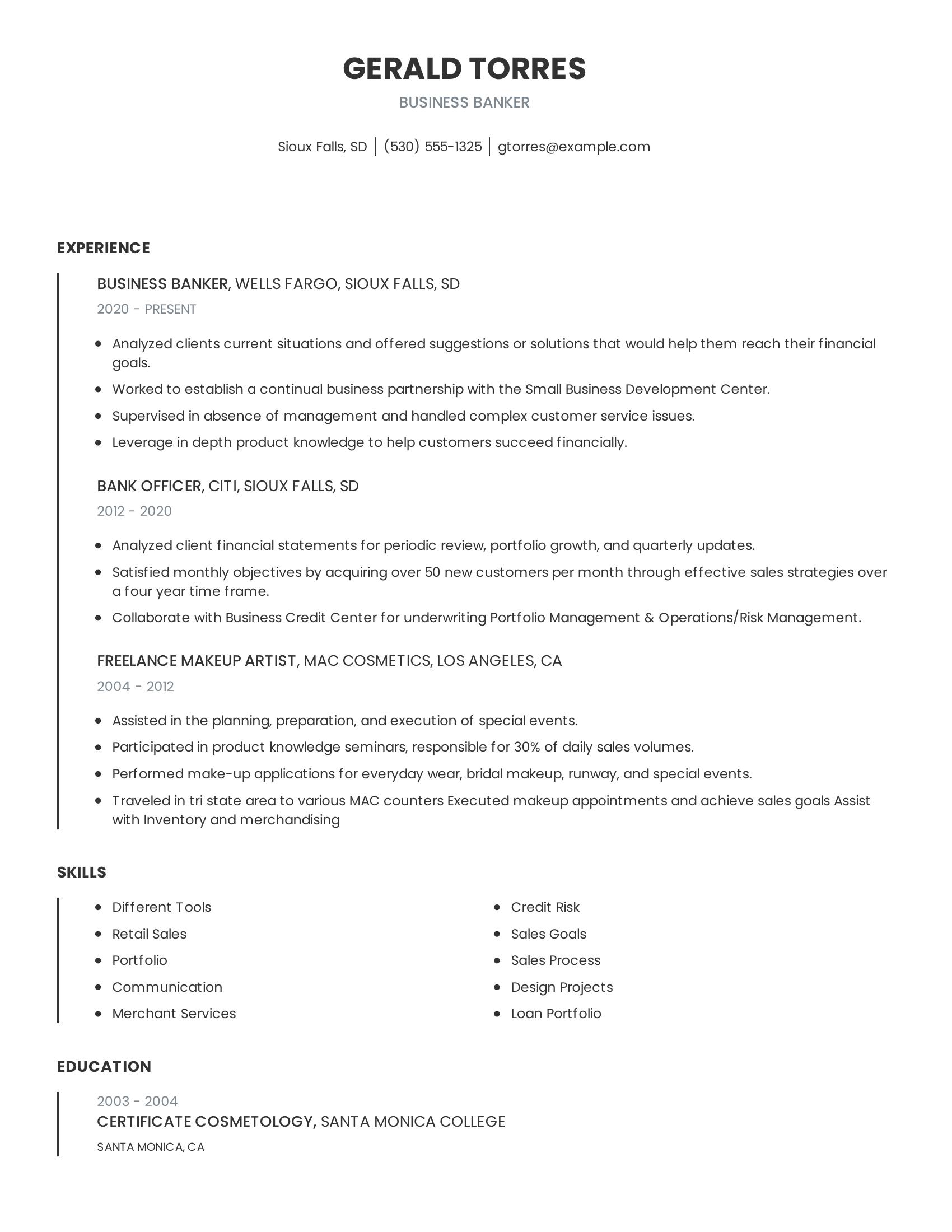 Business Banker resume example