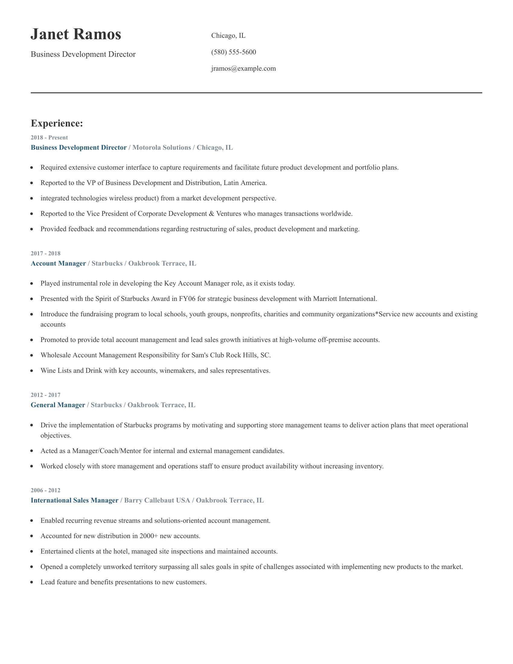 Business Development Director resume example