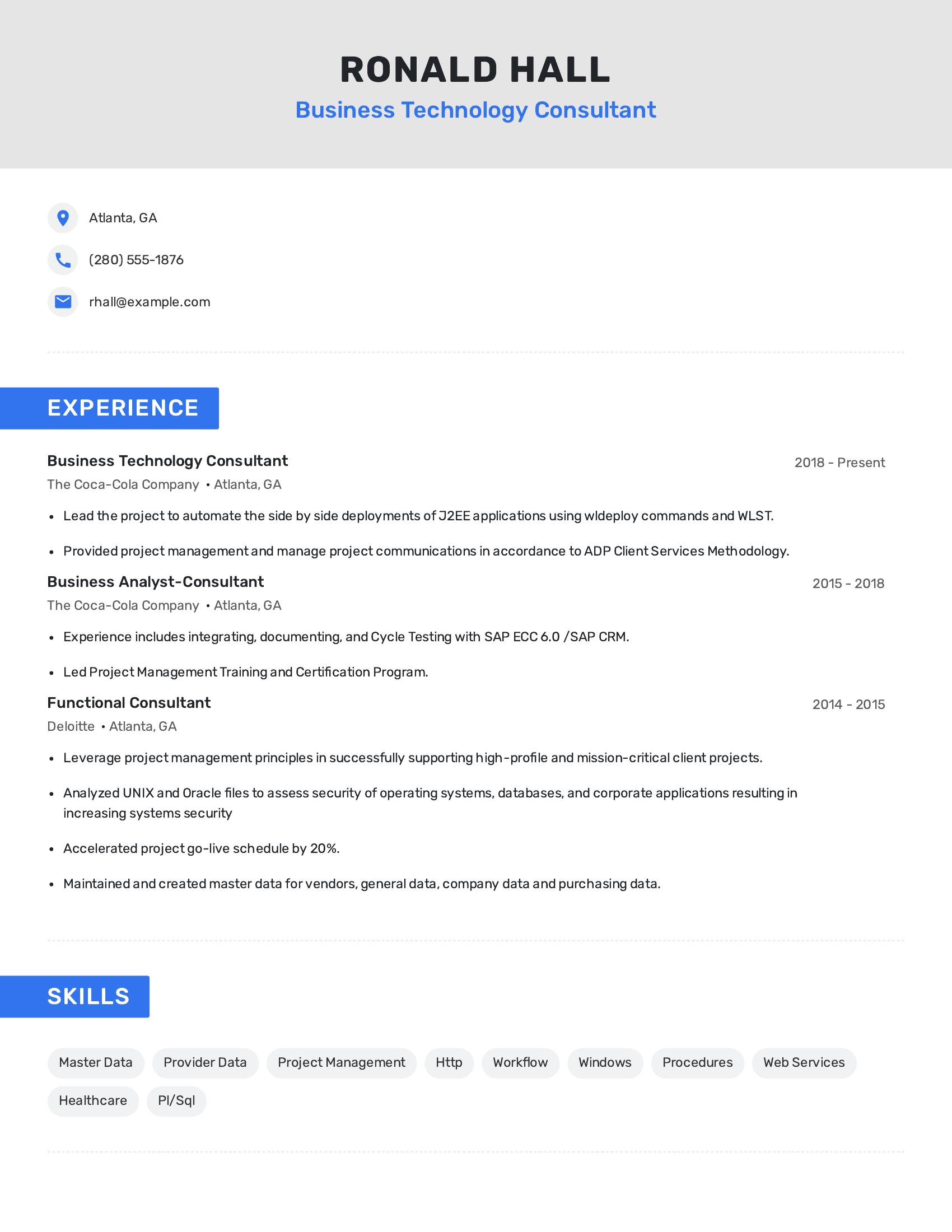 Business Technology Consultant resume example