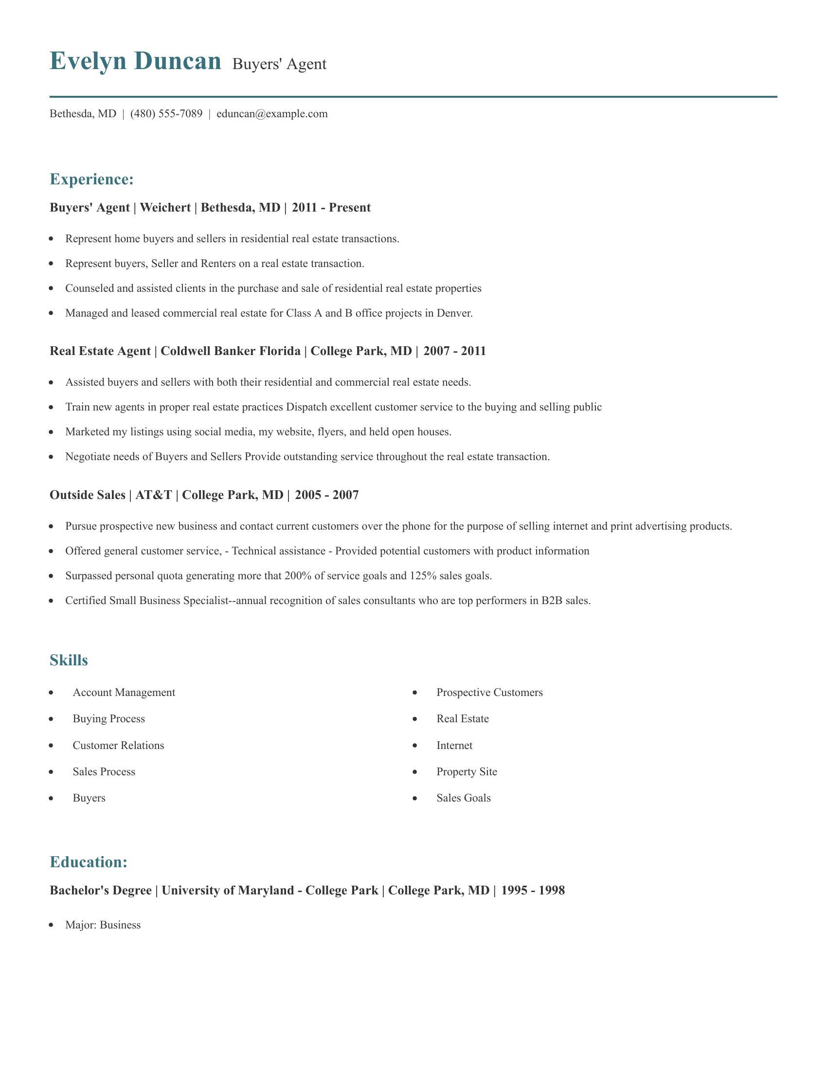 Buyers' Agent resume example