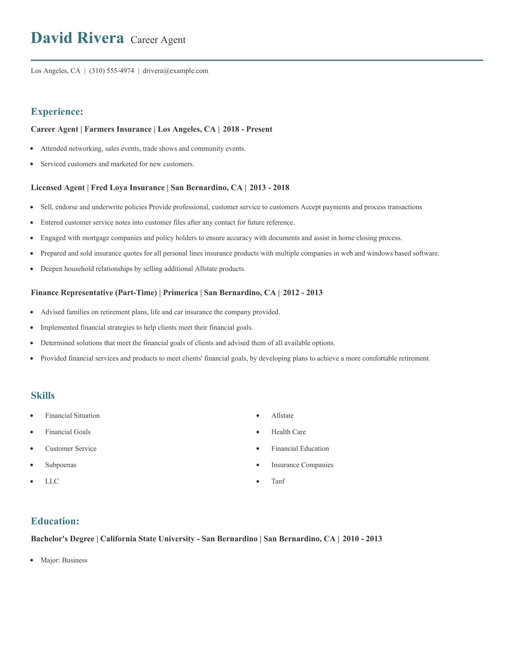 Career Agent resume example