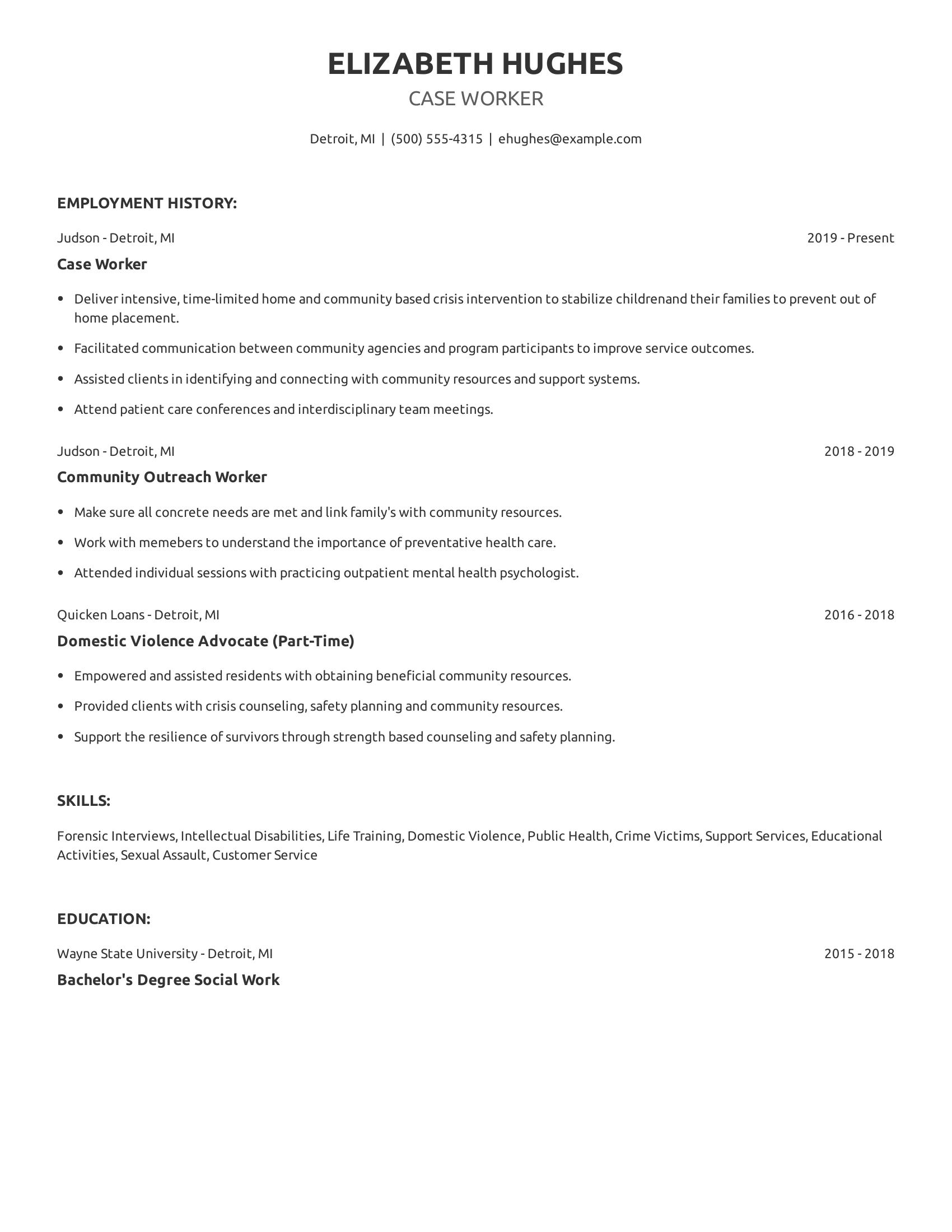 Case Worker resume example