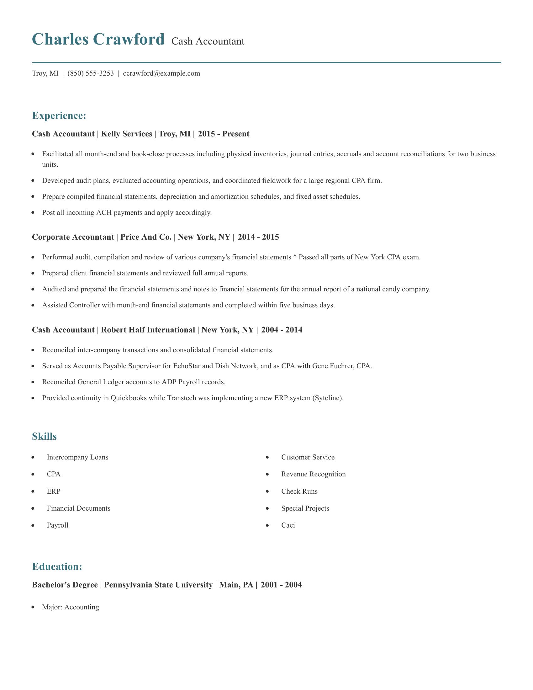 Cash Accountant resume example